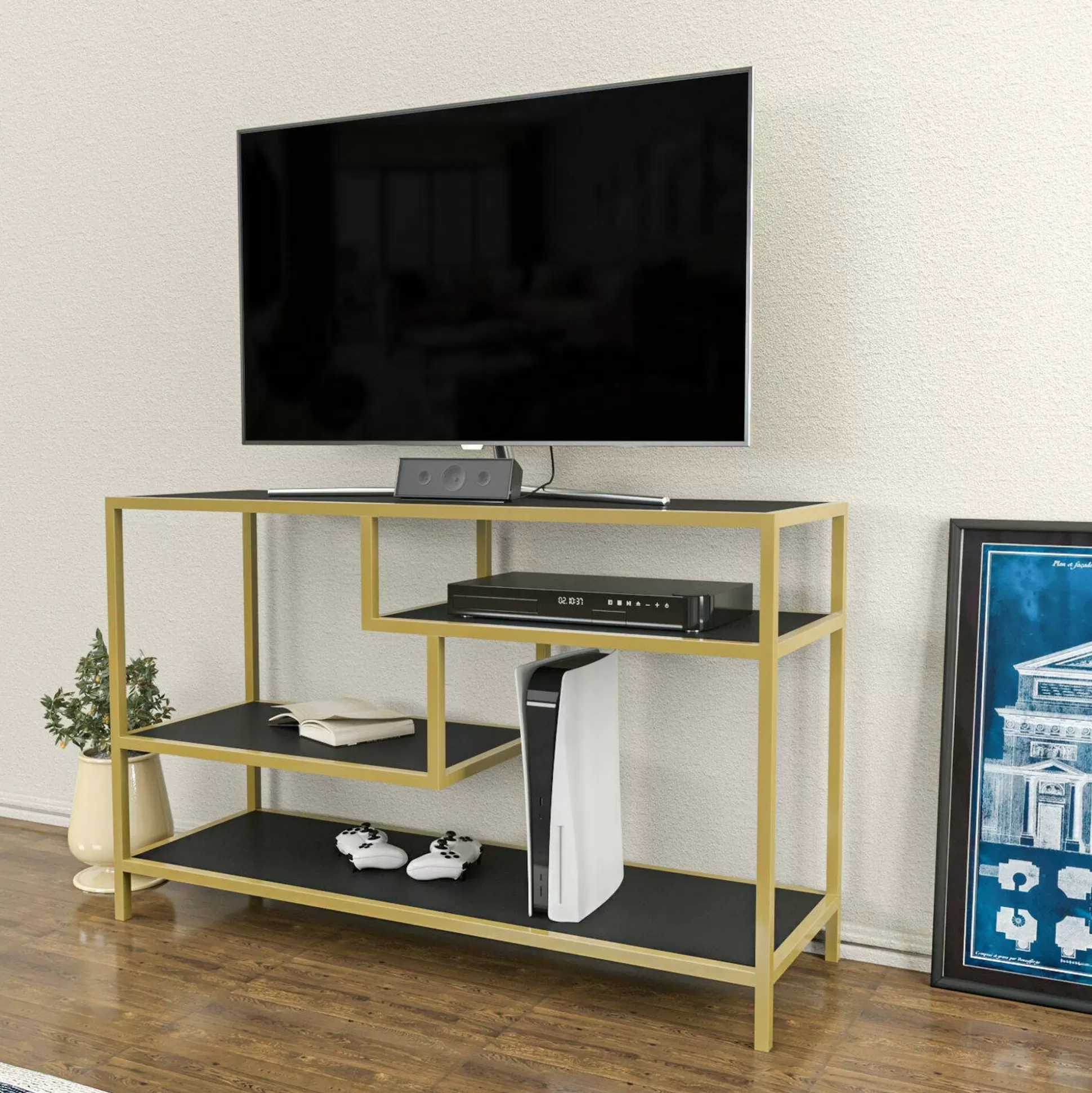 Dmora Mobili Porta Tv<Mobile porta TV Ivette, 120x39h75 cm, Oro e Antracite