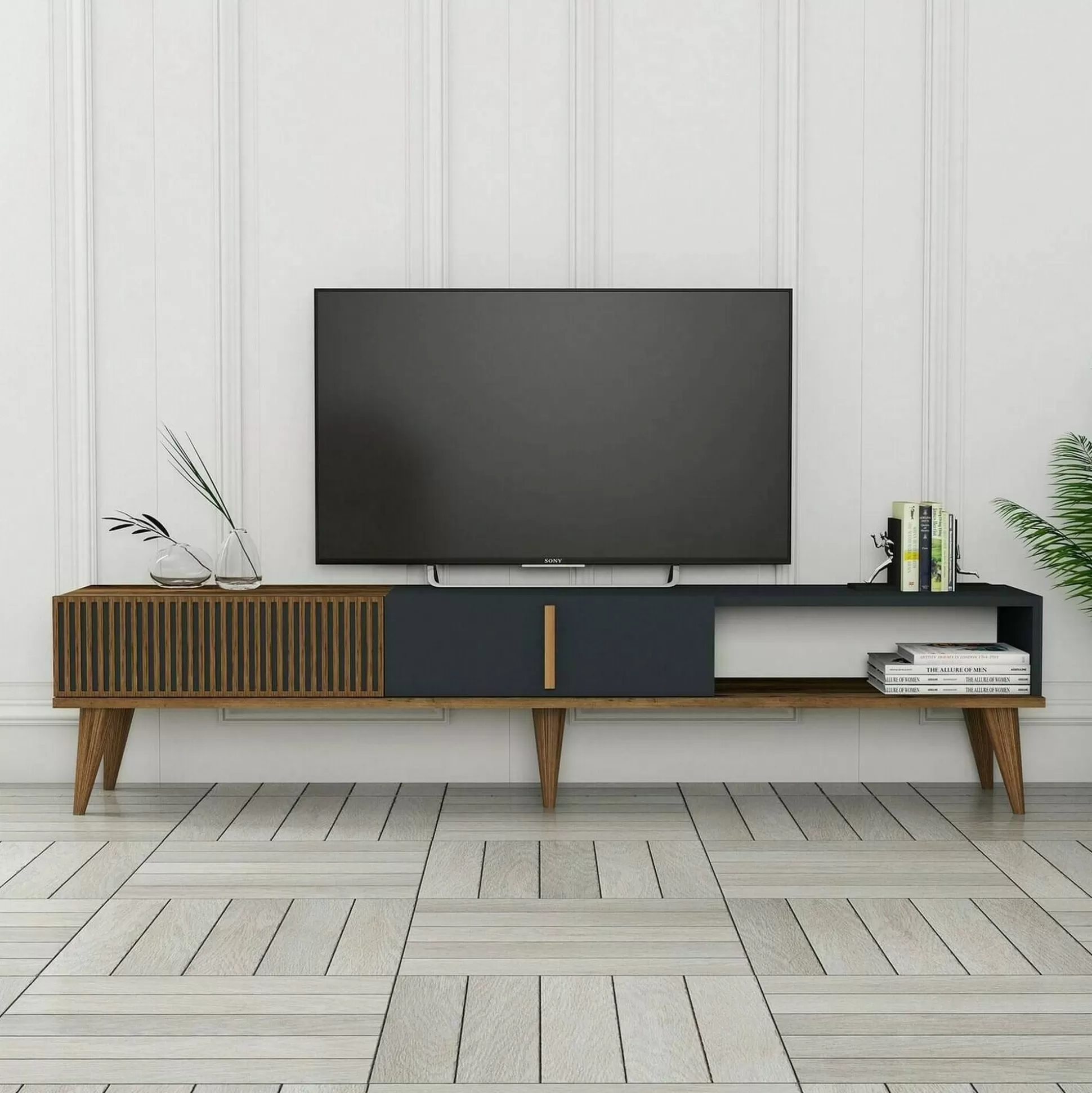 Dmora Mobili Porta Tv<Mobile porta TV Jakuchu, 180x35h40 cm, Noce e Antracite