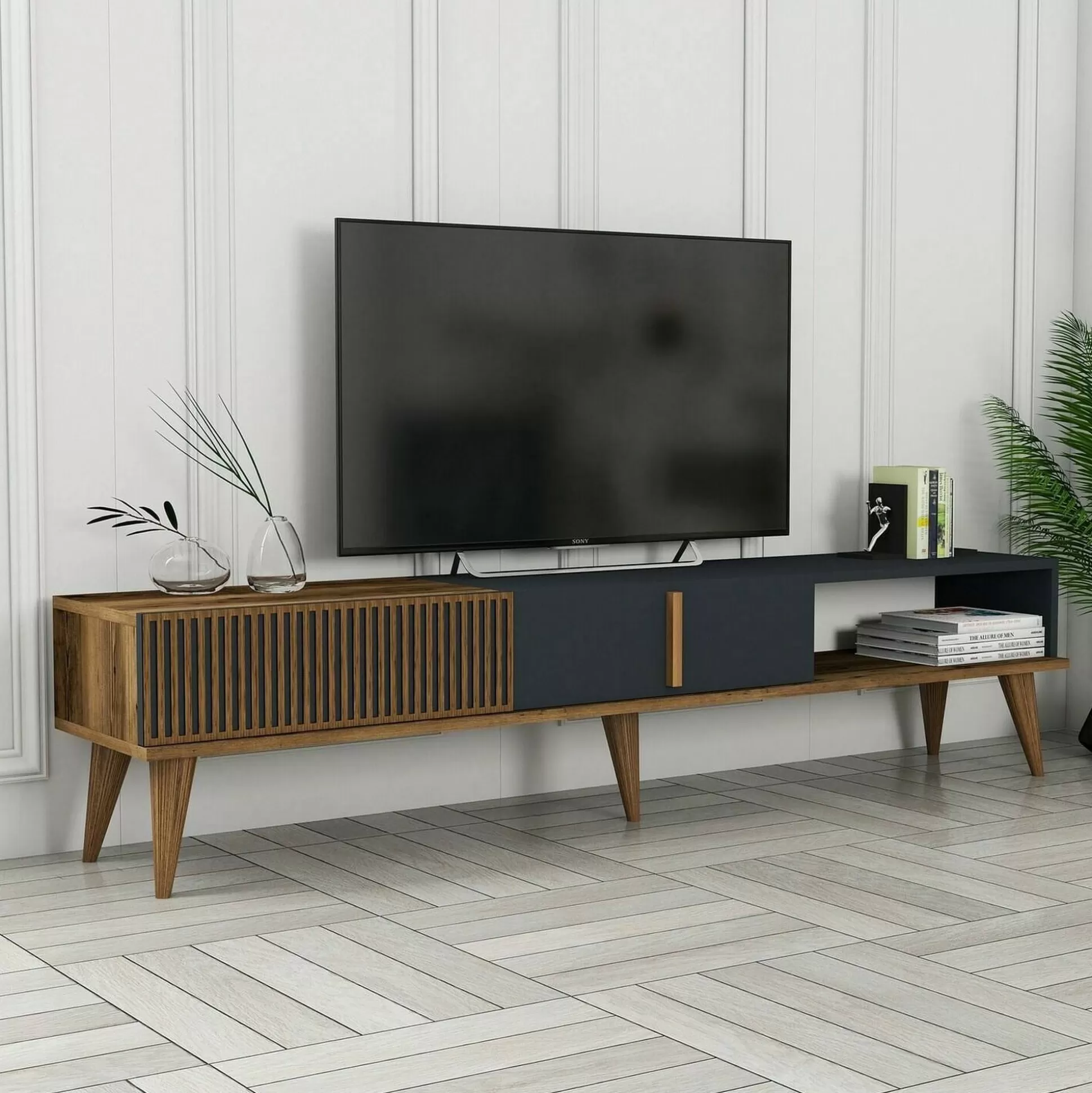 Dmora Mobili Porta Tv<Mobile porta TV Jakuchu, 180x35h40 cm, Noce e Antracite
