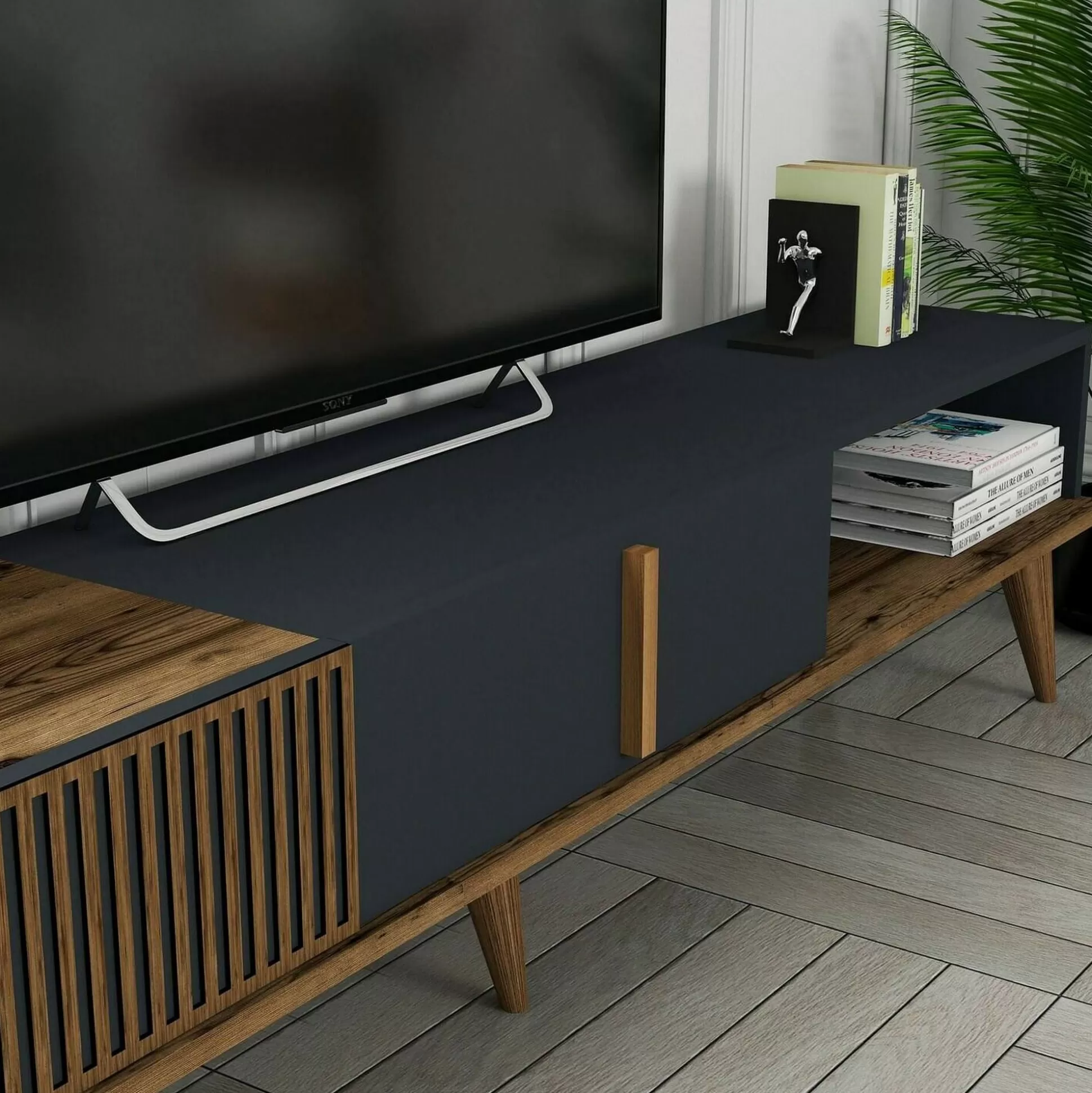 Dmora Mobili Porta Tv<Mobile porta TV Jakuchu, 180x35h40 cm, Noce e Antracite