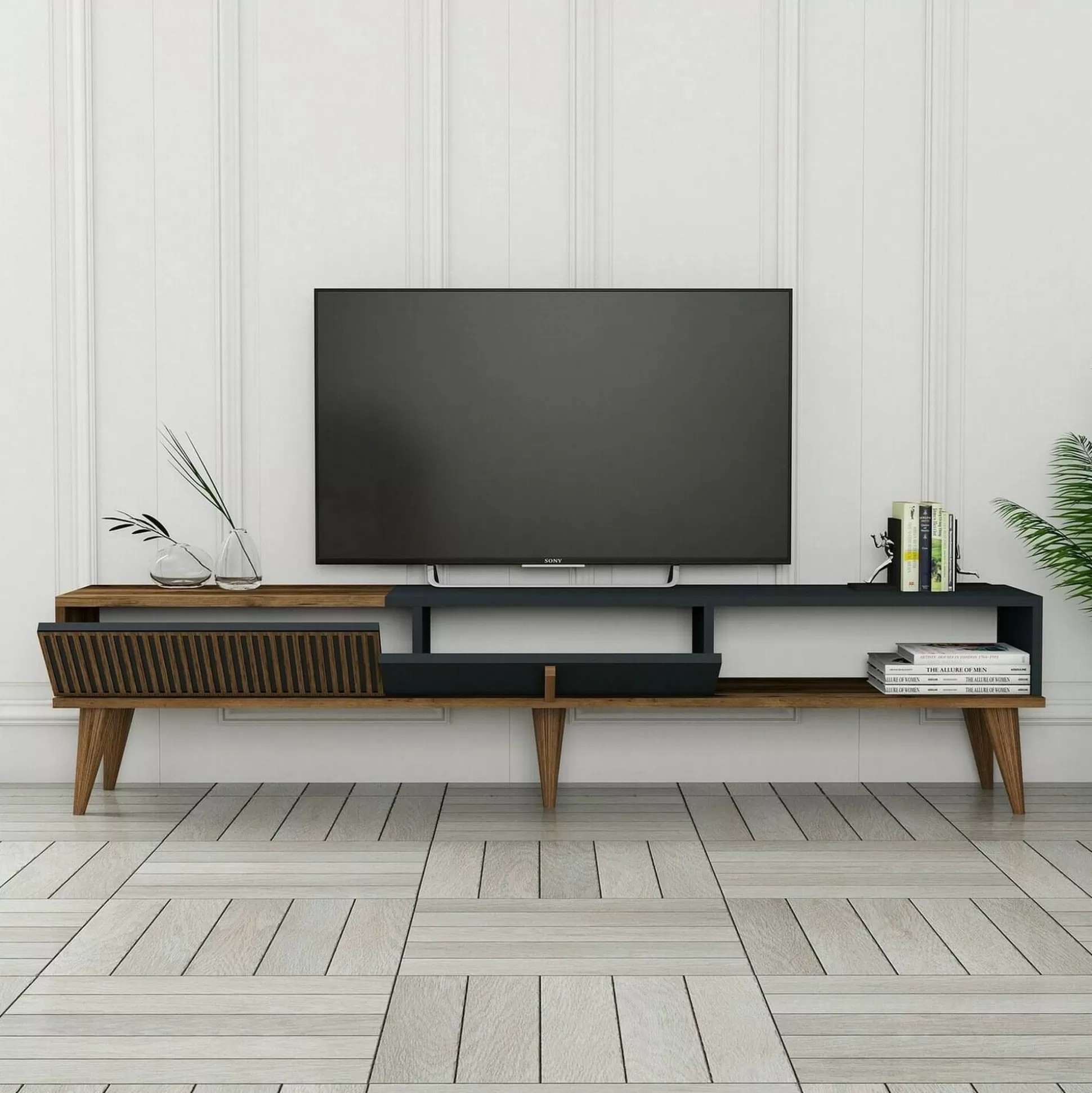 Dmora Mobili Porta Tv<Mobile porta TV Jakuchu, 180x35h40 cm, Noce e Antracite