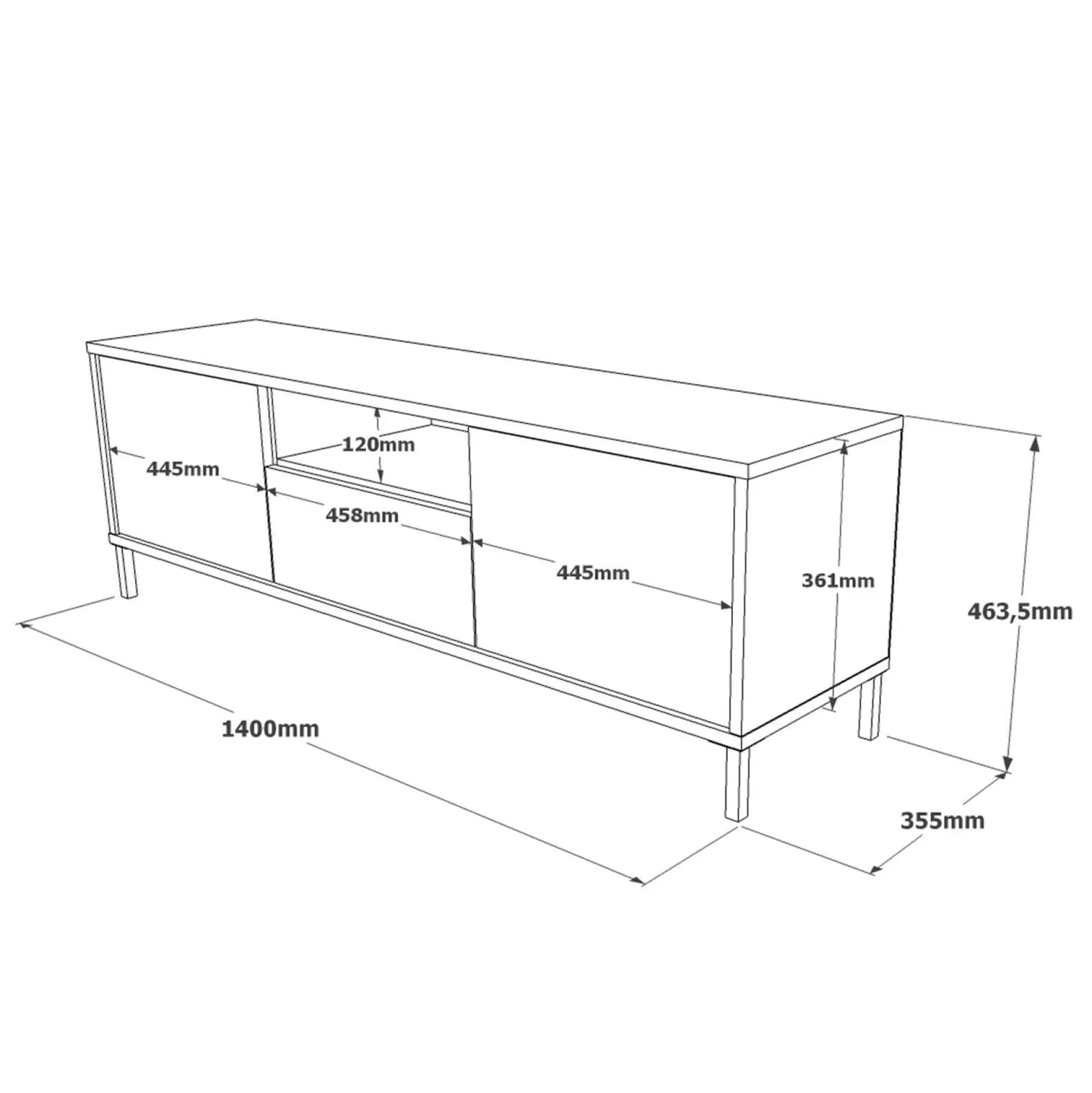 Dmora Mobili Porta Tv<Mobile porta TV Khagan, 140x36 h46 cm, Argento e Nero