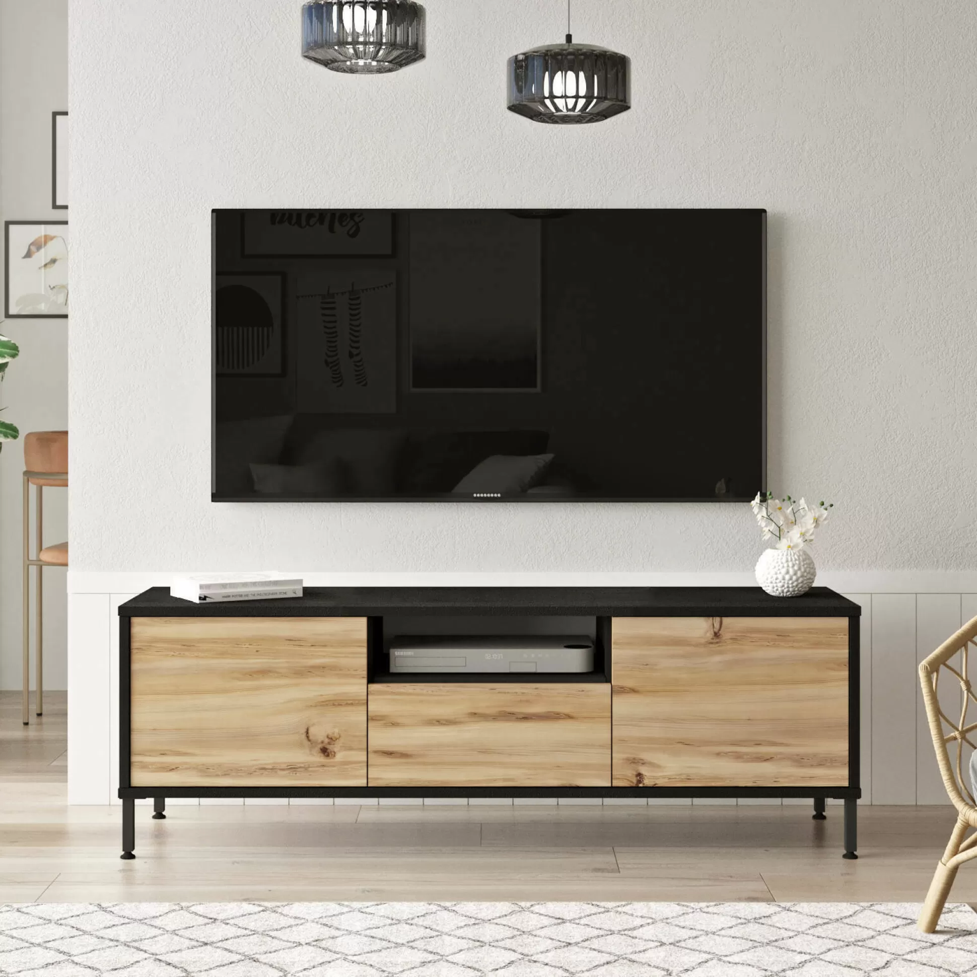 Dmora Mobili Porta Tv<Mobile porta TV Khagan, 140x36 h46 cm, Quercia e Nero