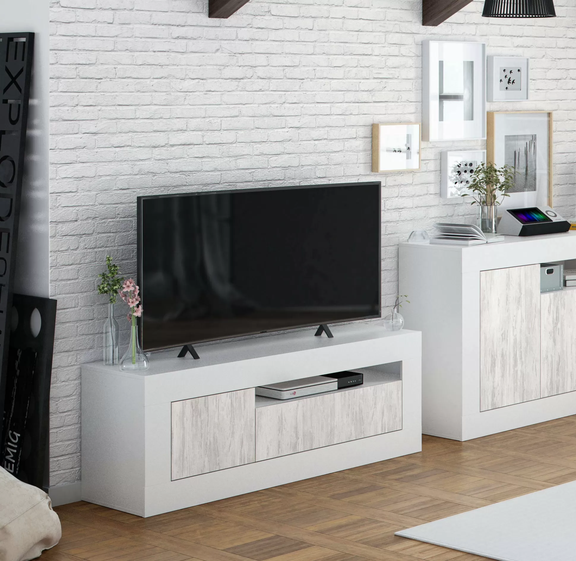 Dmora Mobili Porta Tv<Mobile porta TV Kunzite, 139x42h53 cm, Rovere e Bianco