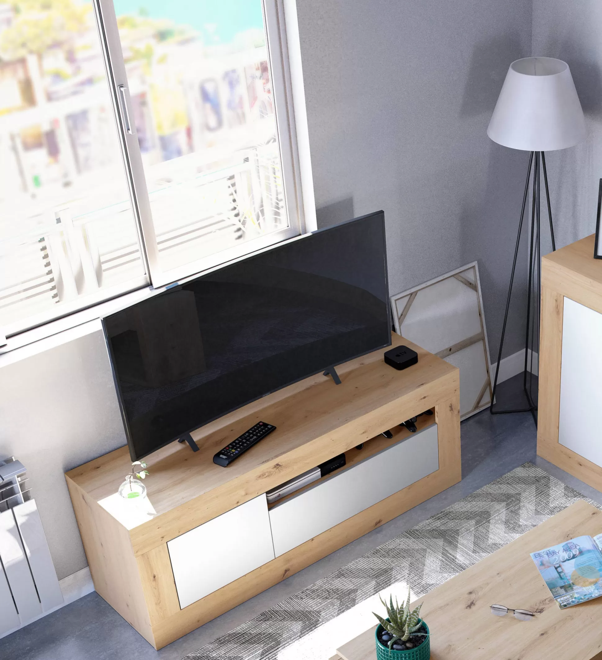 Dmora Mobili Porta Tv<Mobile porta TV Kunzite, 139x42h53 cm, Rovere nodi e Bianco
