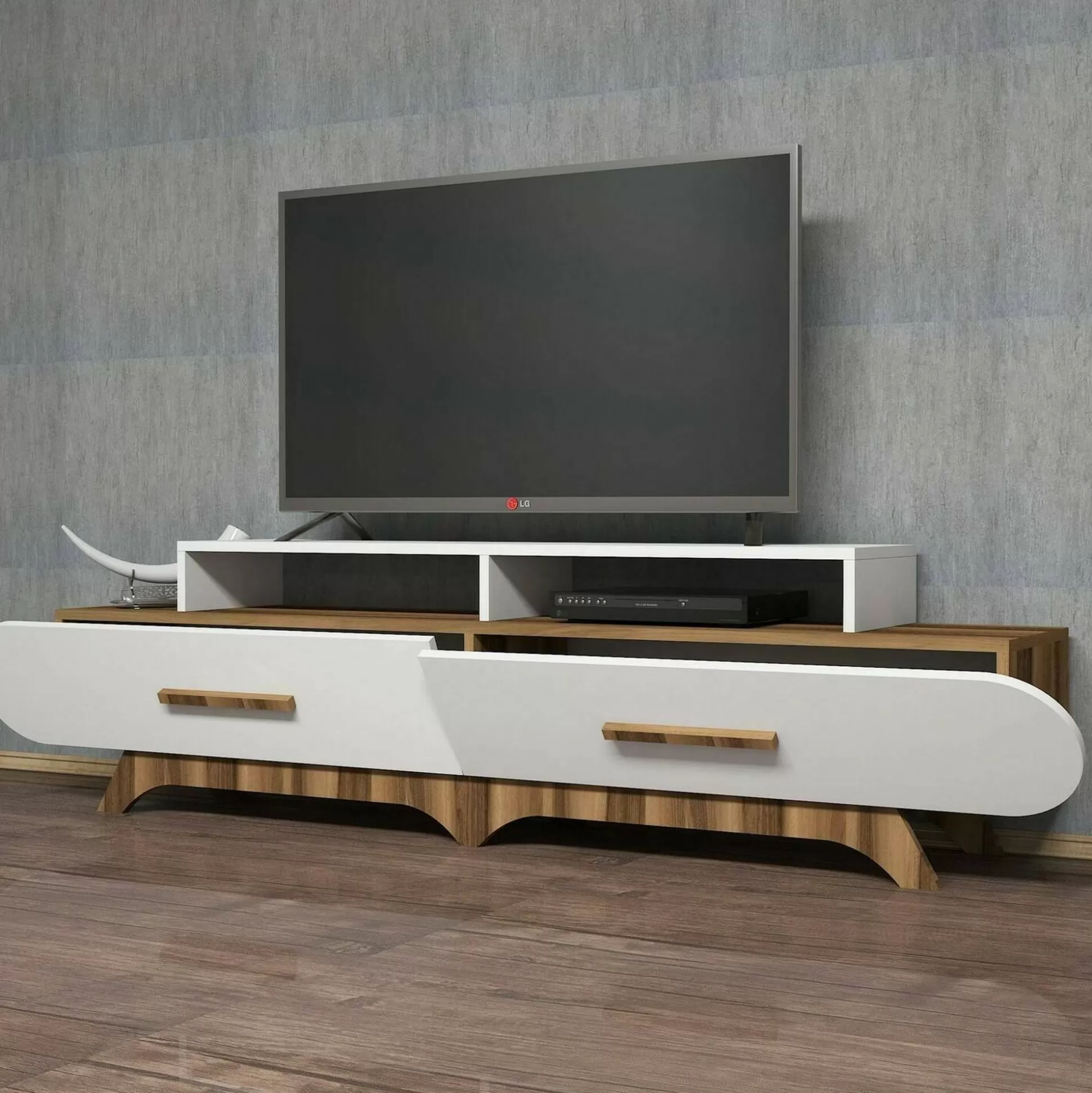 Dmora Mobili Porta Tv<Mobile porta TV Massima, 205x37h50 cm, Noce e Bianco