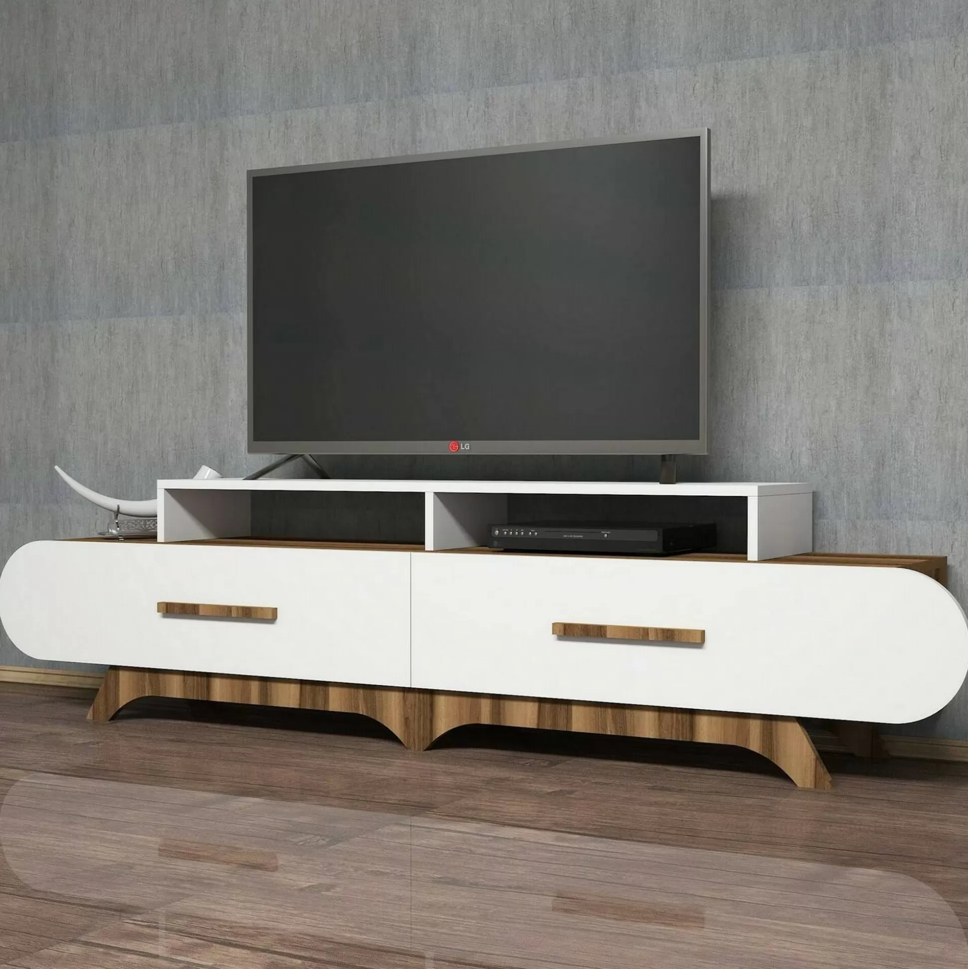 Dmora Mobili Porta Tv<Mobile porta TV Massima, 205x37h50 cm, Noce e Bianco