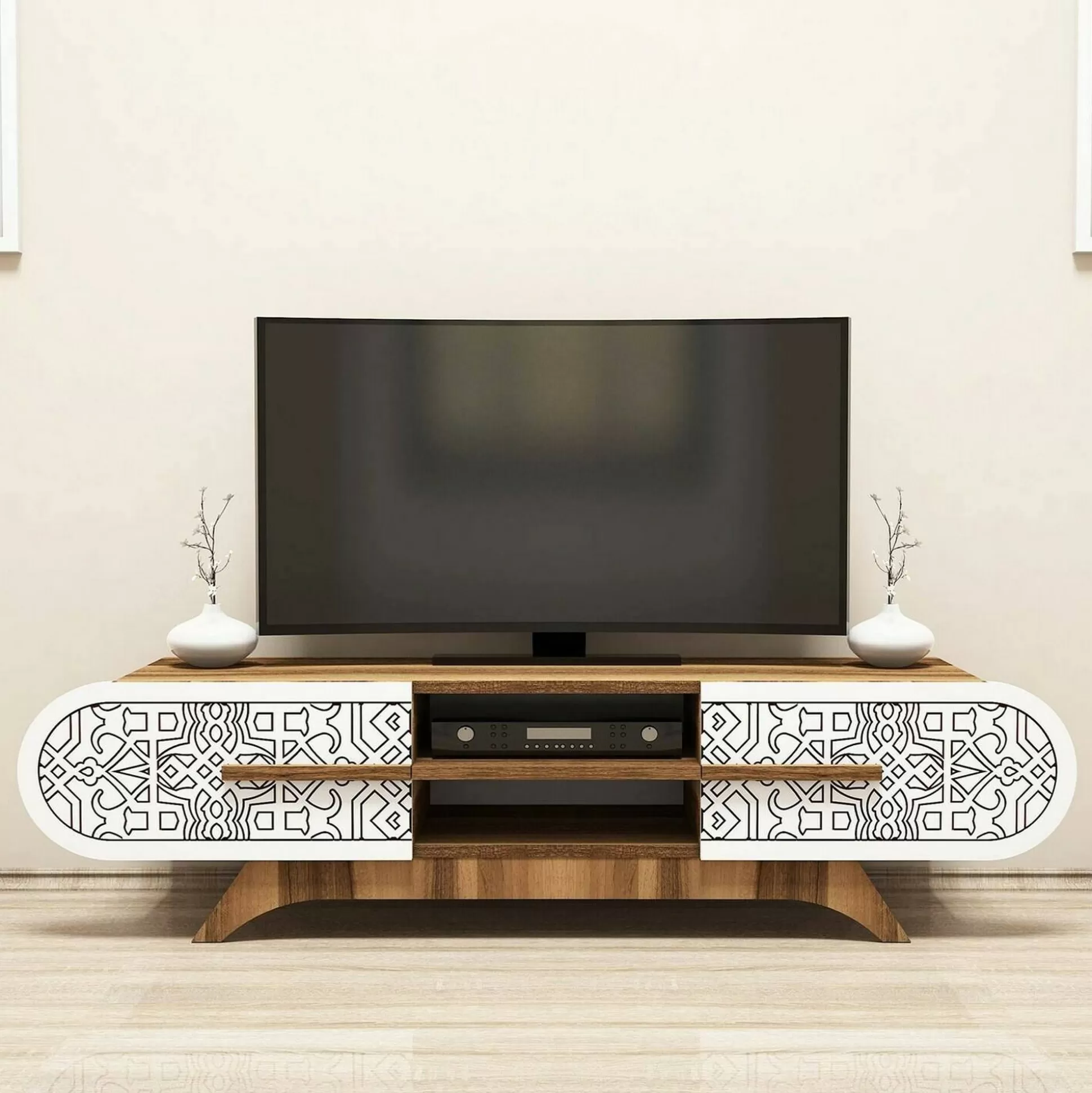 Dmora Mobili Porta Tv<Mobile porta TV Matsu, 145x37h37 cm, Noce e Bianco