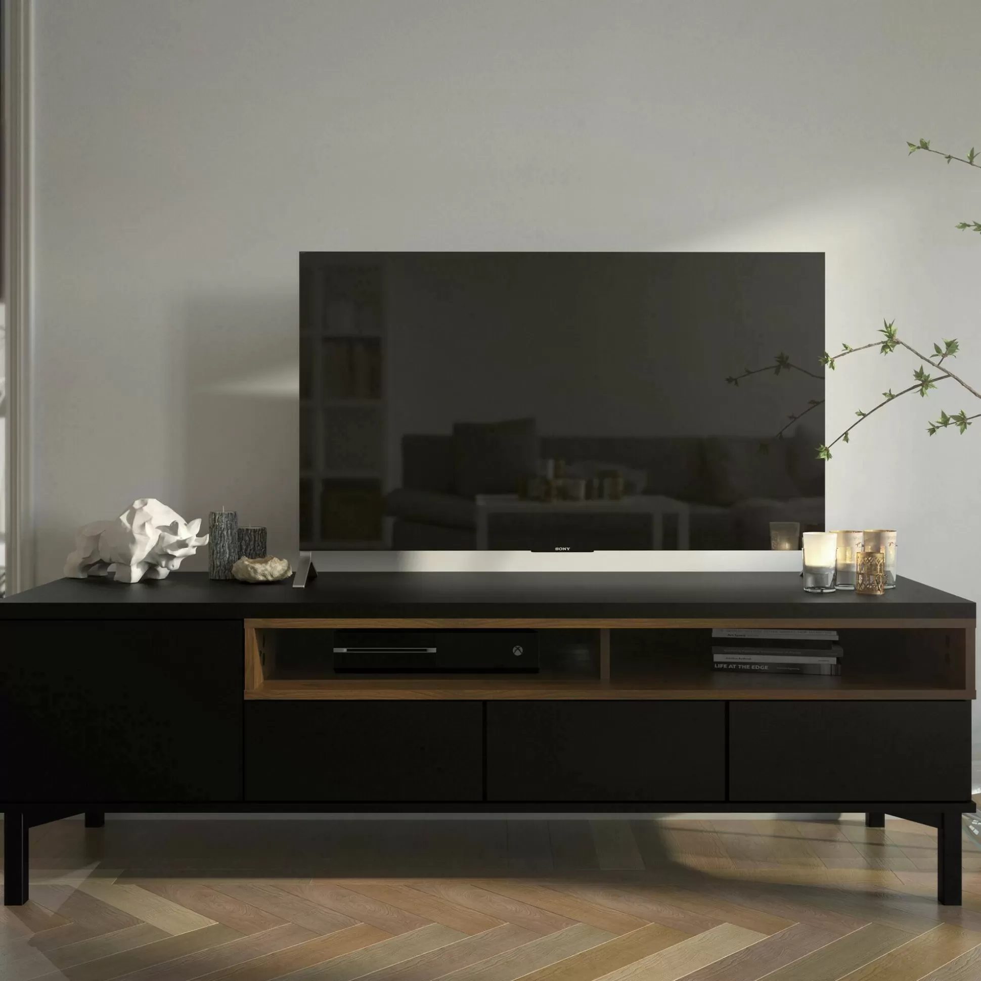 Dmora Mobili Porta Tv<Mobile porta TV Rosata, 48x156 h48 cm, Nero e Noce