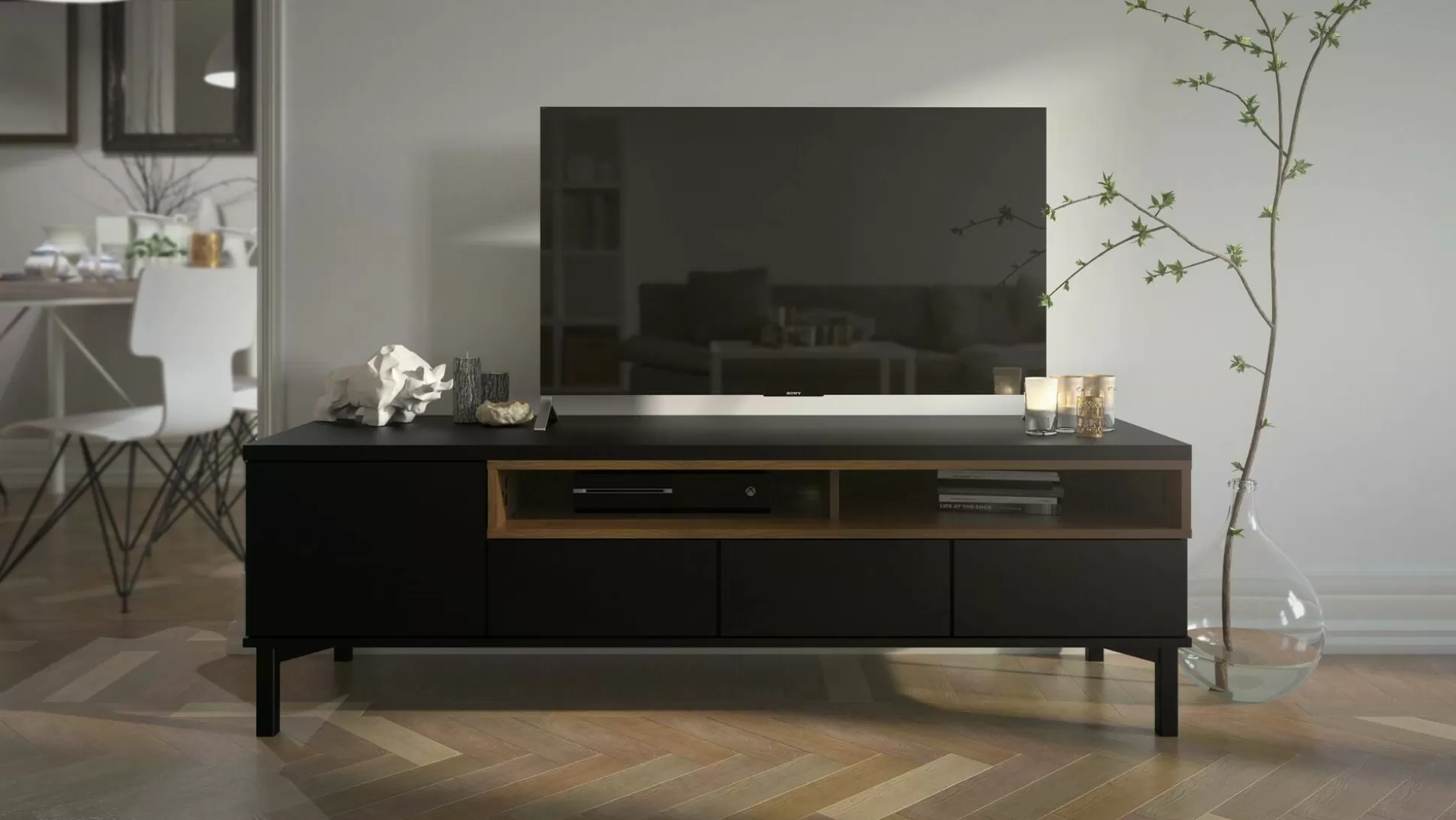 Dmora Mobili Porta Tv<Mobile porta TV Rosata, 48x156 h48 cm, Nero e Noce