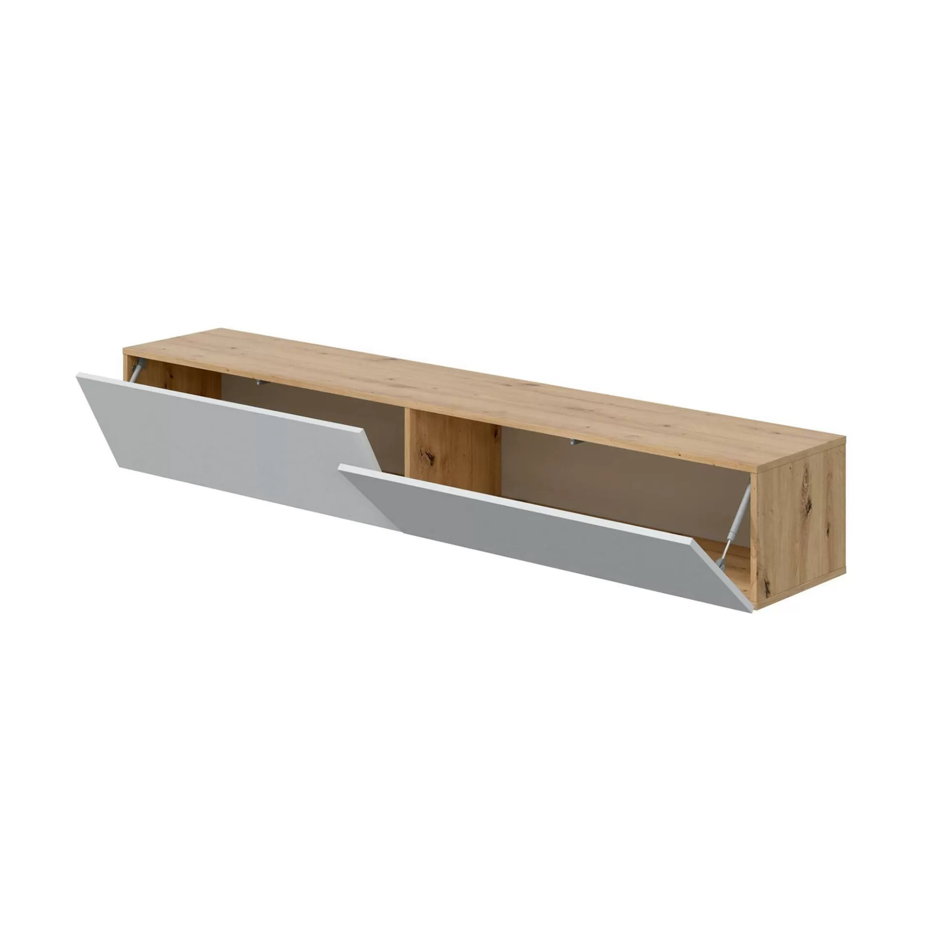 Dmora Mobili Porta Tv<Mobile porta TV Senectus, 180x35h28 cm, Rovere Nodi e Bianco lucido