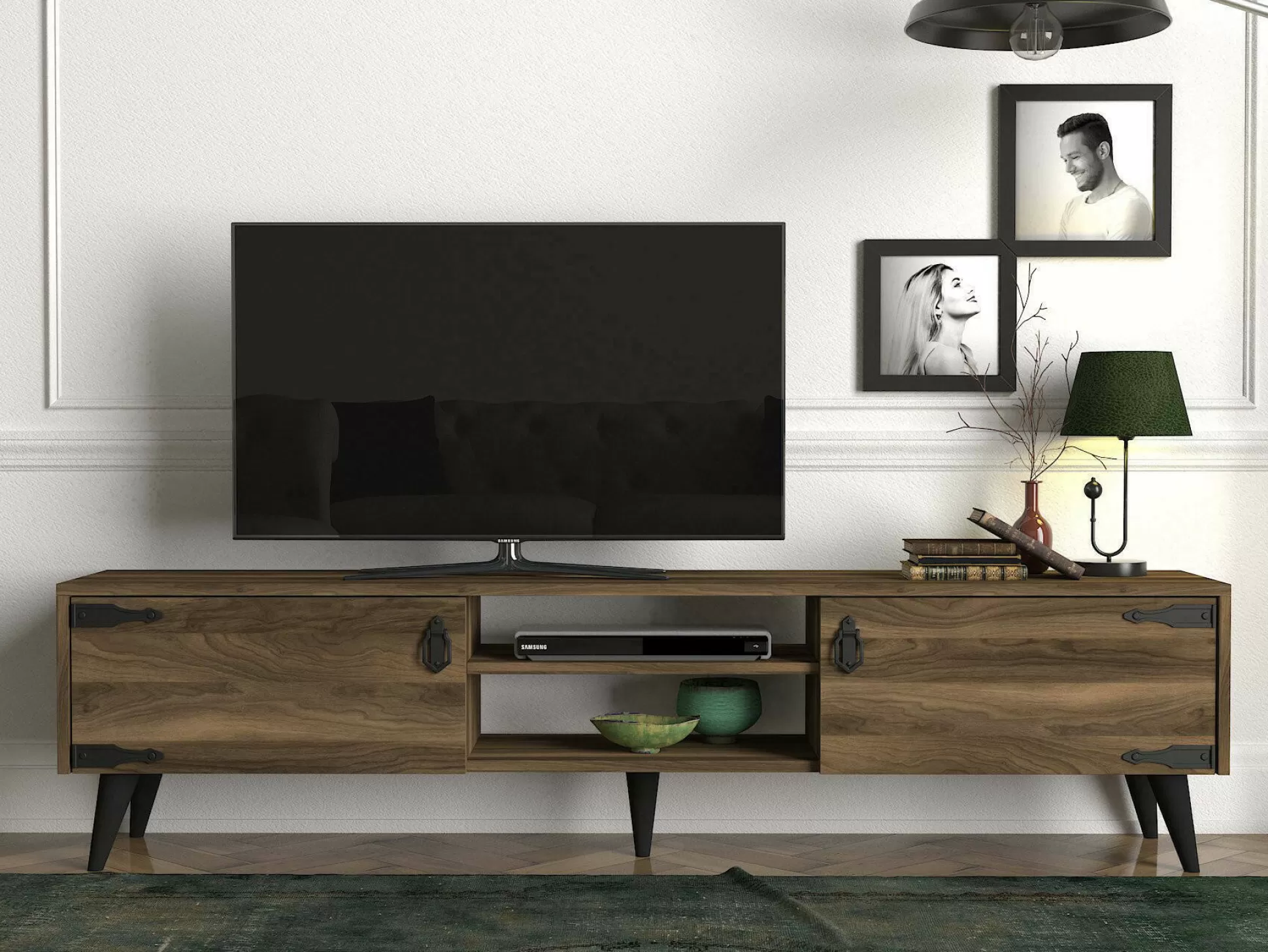 Dmora Mobili Porta Tv<Mobile porta TV Sicilia, 180x30 h49 cm, Noce e Nero