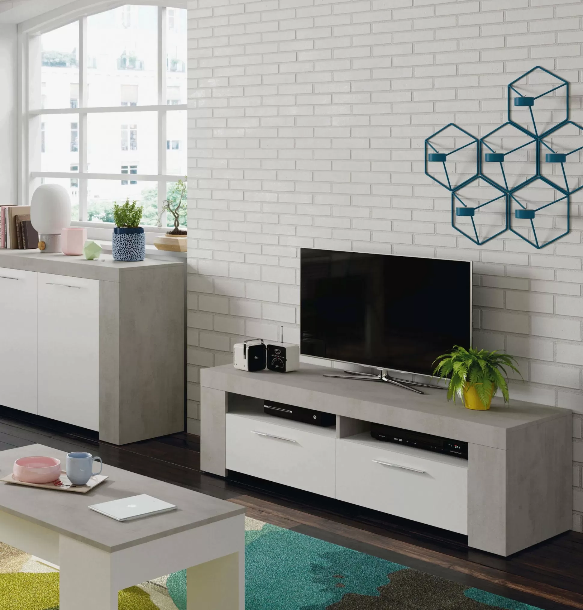 Dmora Mobili Porta Tv<Mobile porta TV Sparaxis, 120x42h40 cm, Bianco e Cemento
