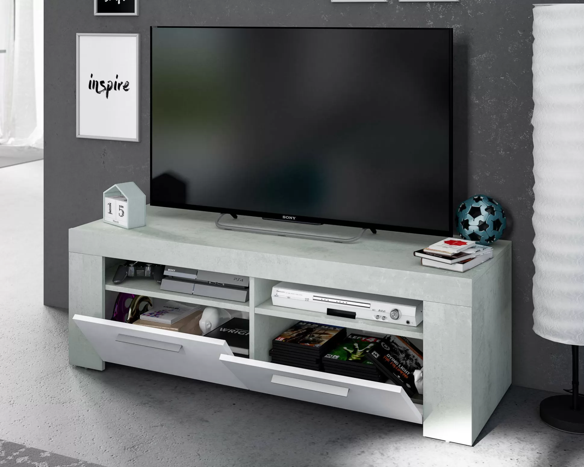 Dmora Mobili Porta Tv<Mobile porta TV Sparaxis, 120x42h40 cm, Bianco e Cemento