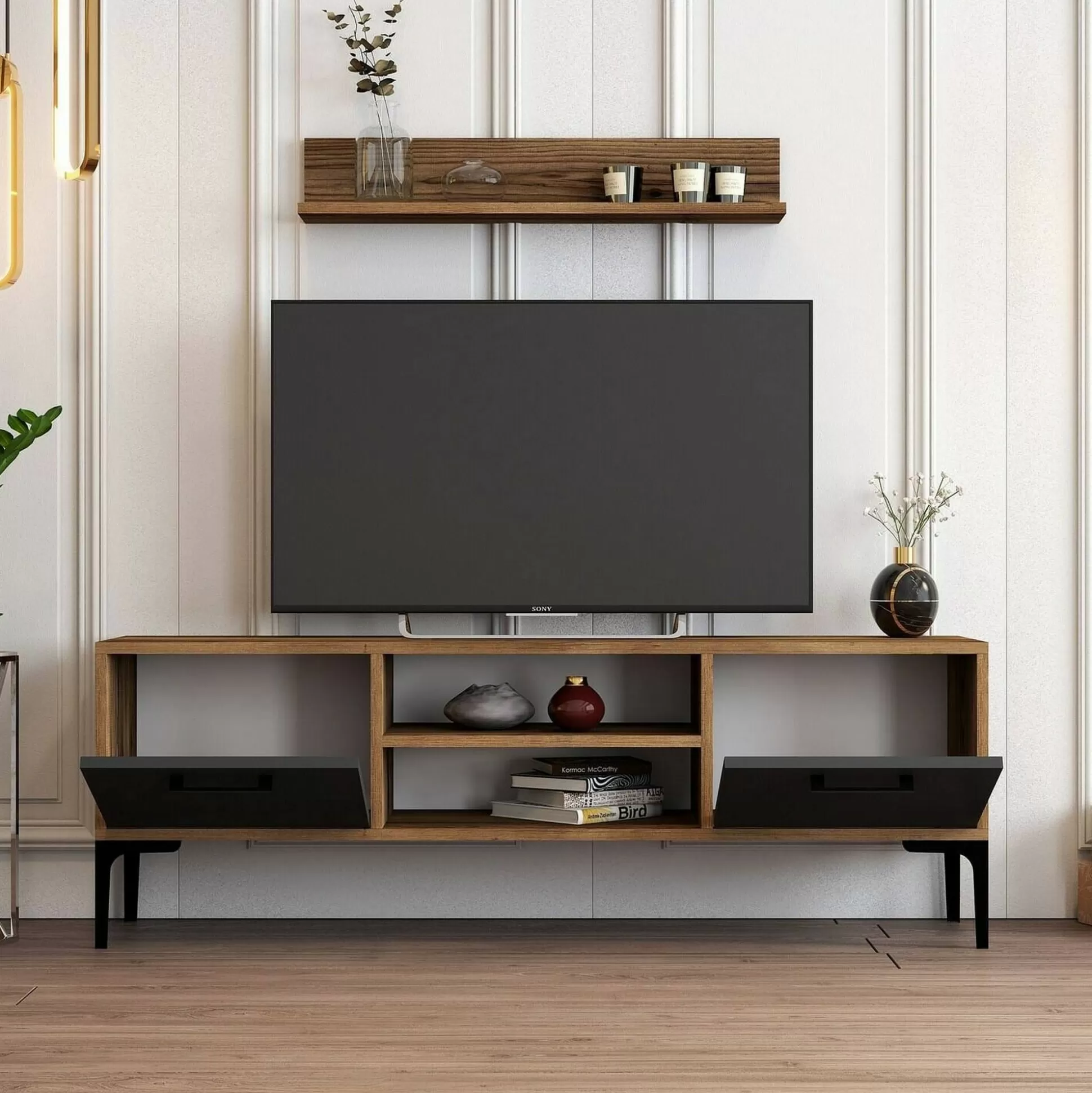 Dmora Mobili Porta Tv<Mobile porta TV sri, 140x30h48 cm, Noce e Antracite