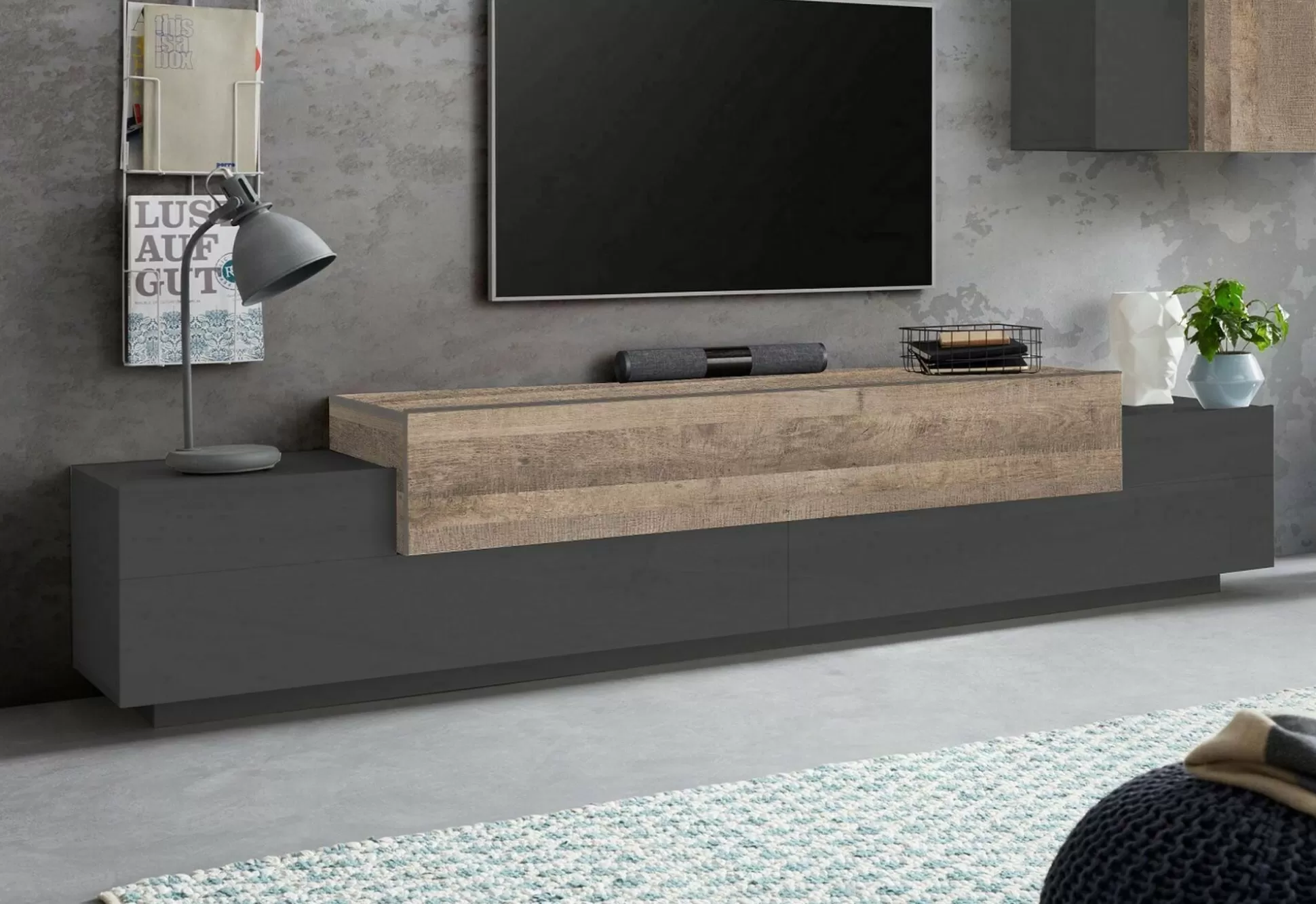 Dmora Mobili Porta Tv<Mobile porta TV Tiche, cm 240x45h52, Antracite e Acero