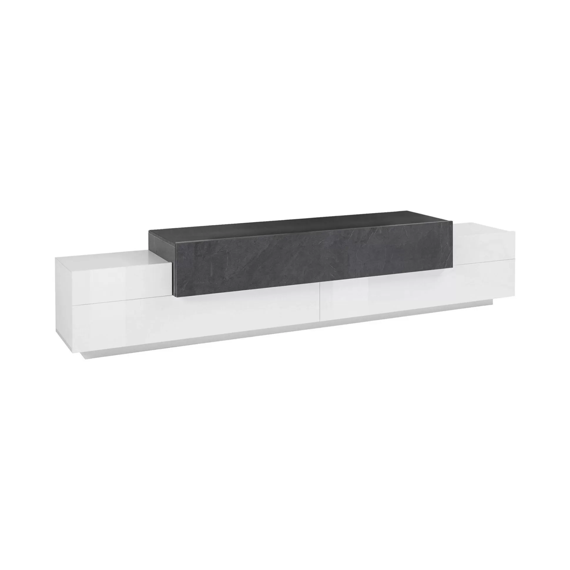 Dmora Mobili Porta Tv<Mobile porta TV Tiche, cm 240x45h52, Bianco lucido e Ardesia