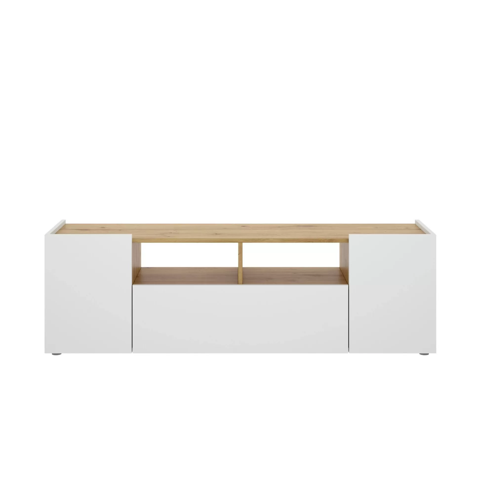 Dmora Mobili Porta Tv<Mobile porta TV Vulcano, 142x35h44 cm, Bianco e Rovere Nodi