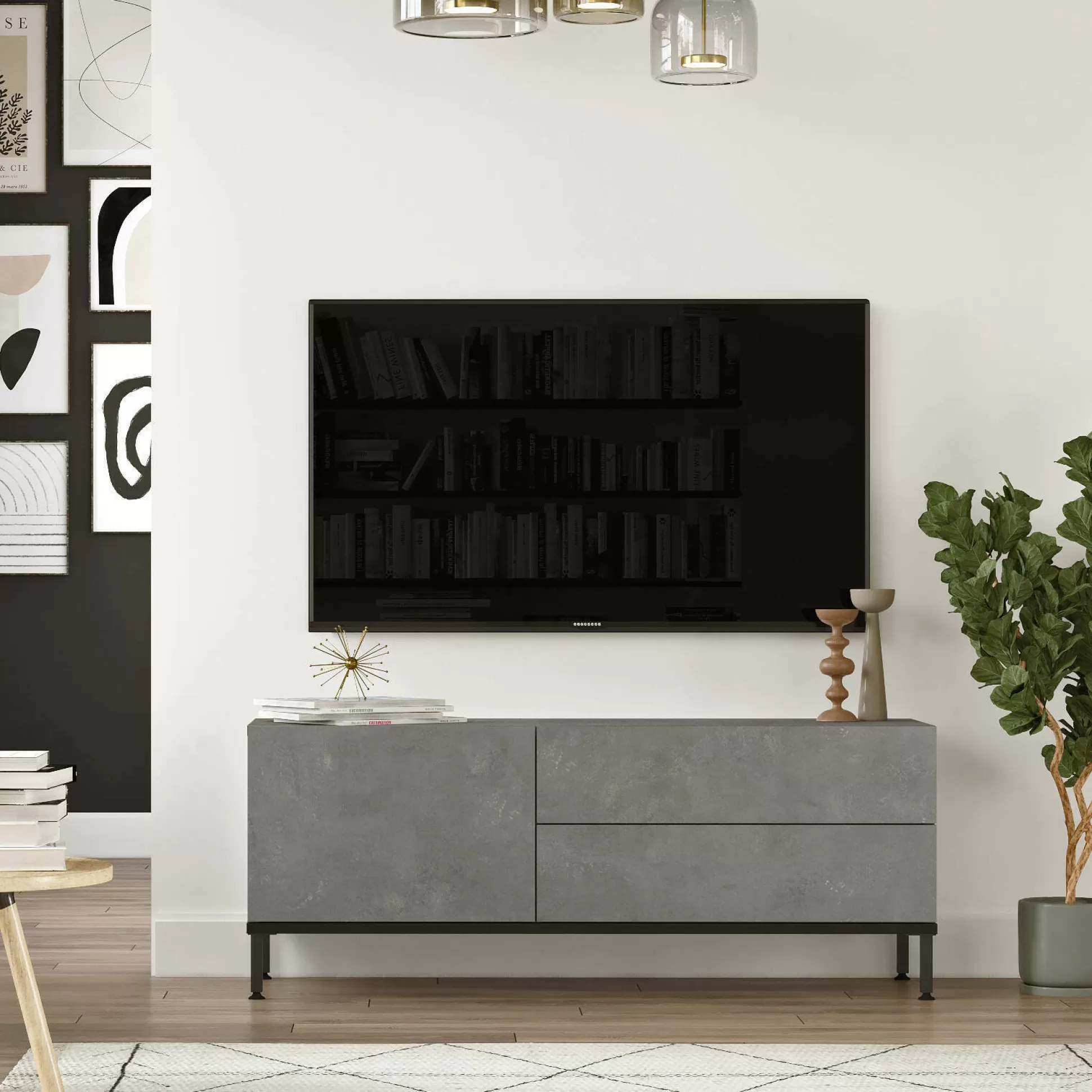 Dmora Mobili Porta Tv<Mobile porta TV Zephir, 120x36 h46 cm, Argento e Nero
