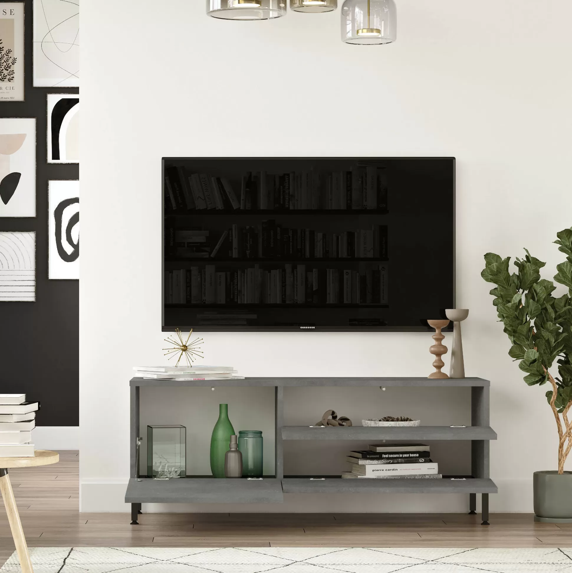 Dmora Mobili Porta Tv<Mobile porta TV Zephir, 120x36 h46 cm, Argento e Nero