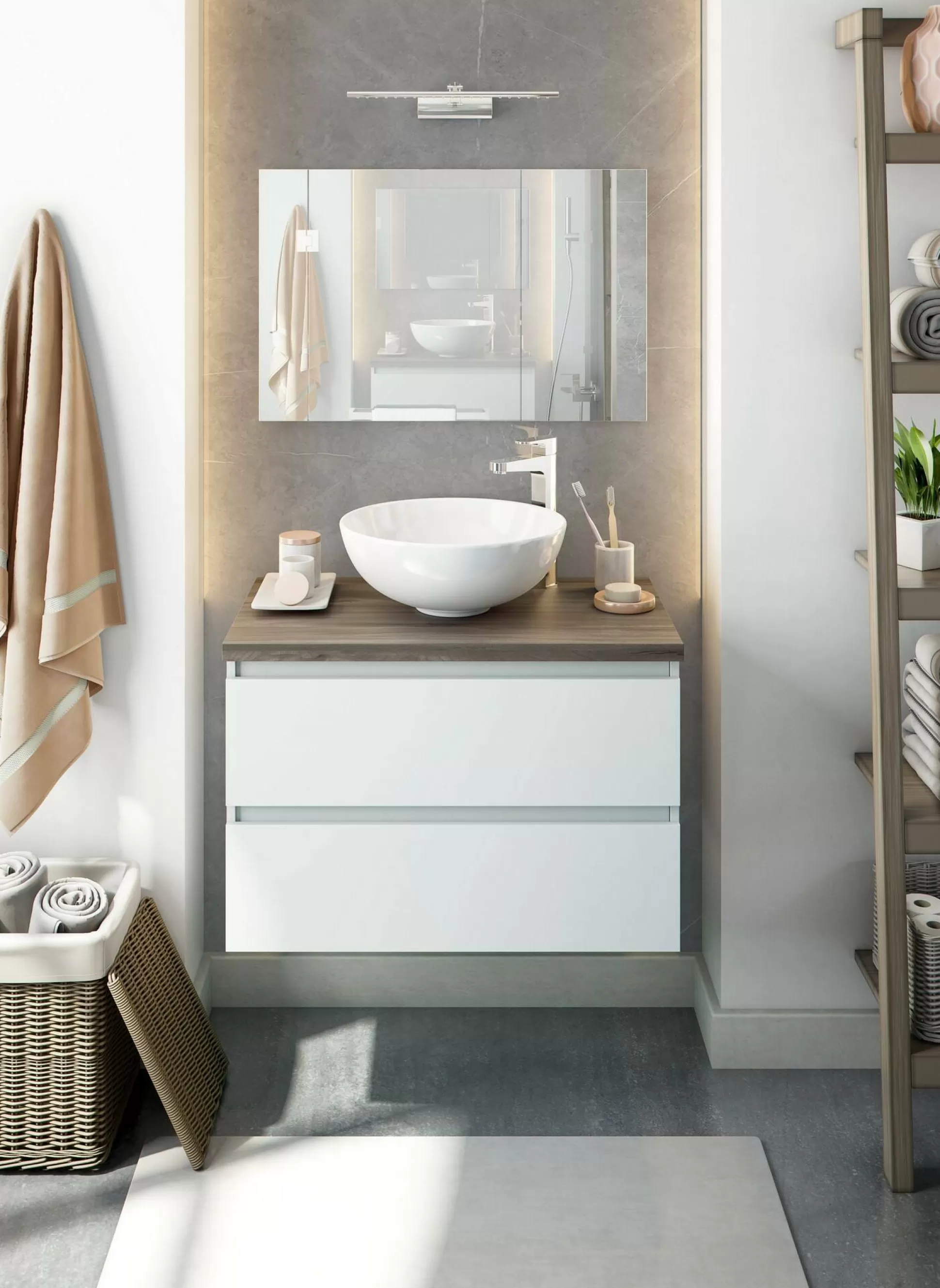 Dmora Mobili Sottolavabo<Mobile sottolavabo Alakdan, 79x46 h53 cm, Bianco lucido e Olmo