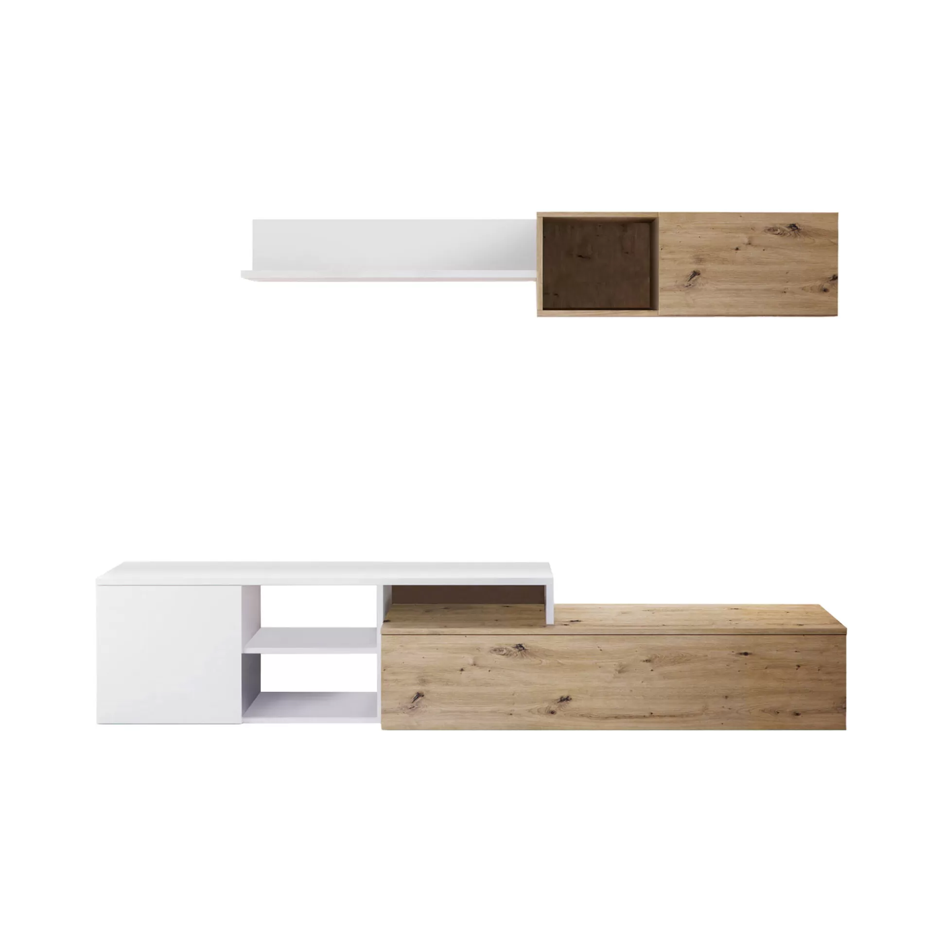 Dmora Pareti Attrezzate<Parete attrezzata Aligator, 220x40h44 cm, Rovere effetto nodi e Bianco