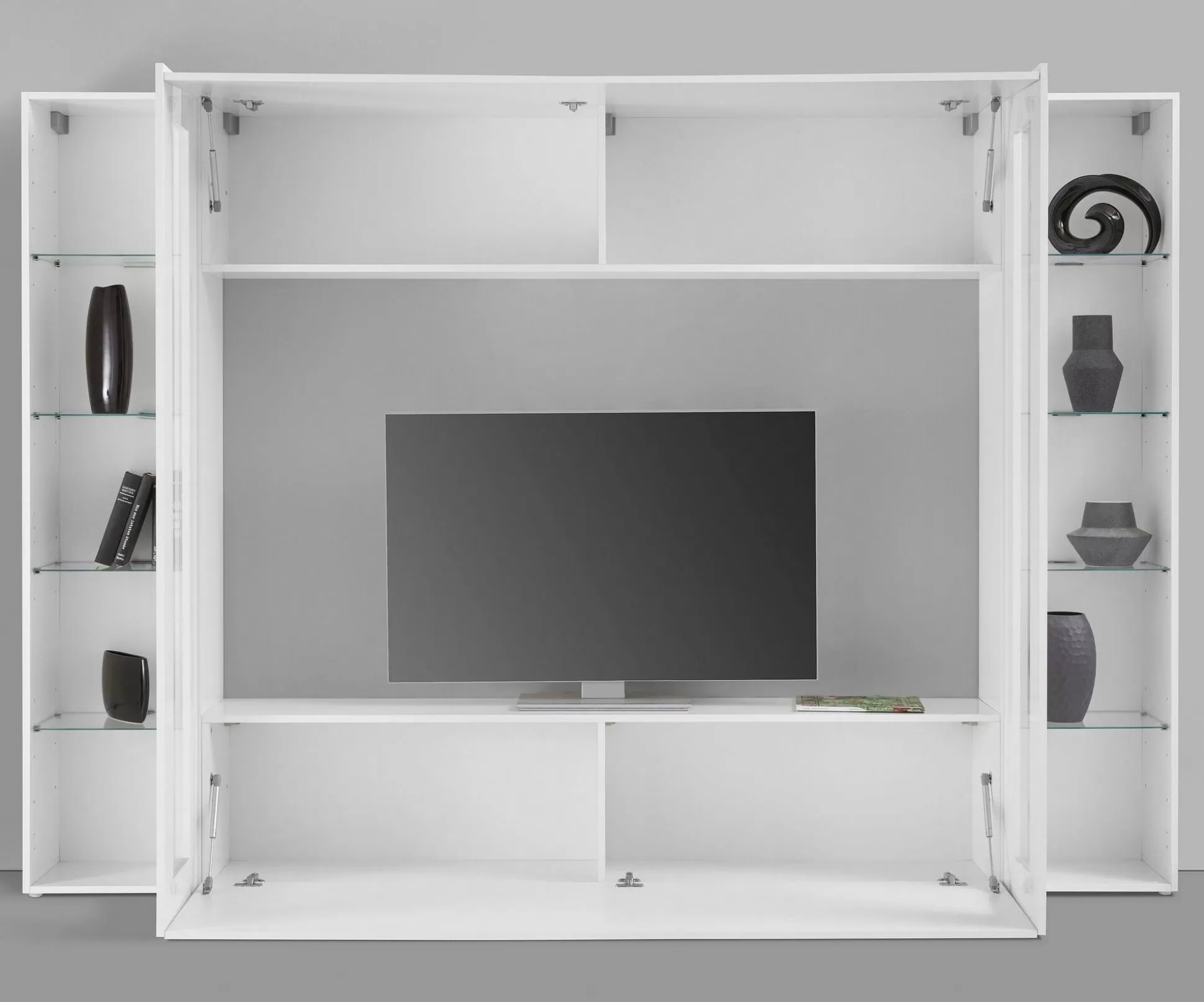 Dmora Pareti Attrezzate<Parete attrezzata Amel, , con luce LED blu e due vetrine