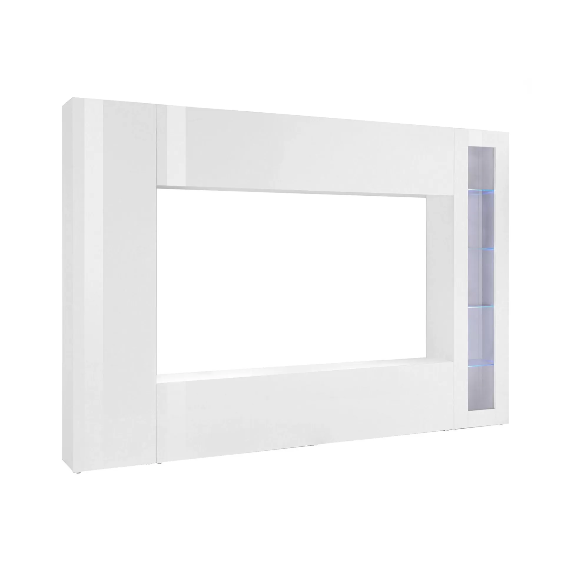 Dmora Pareti Attrezzate<Parete attrezzata Amel, , con luce LED blu ed una vetrina