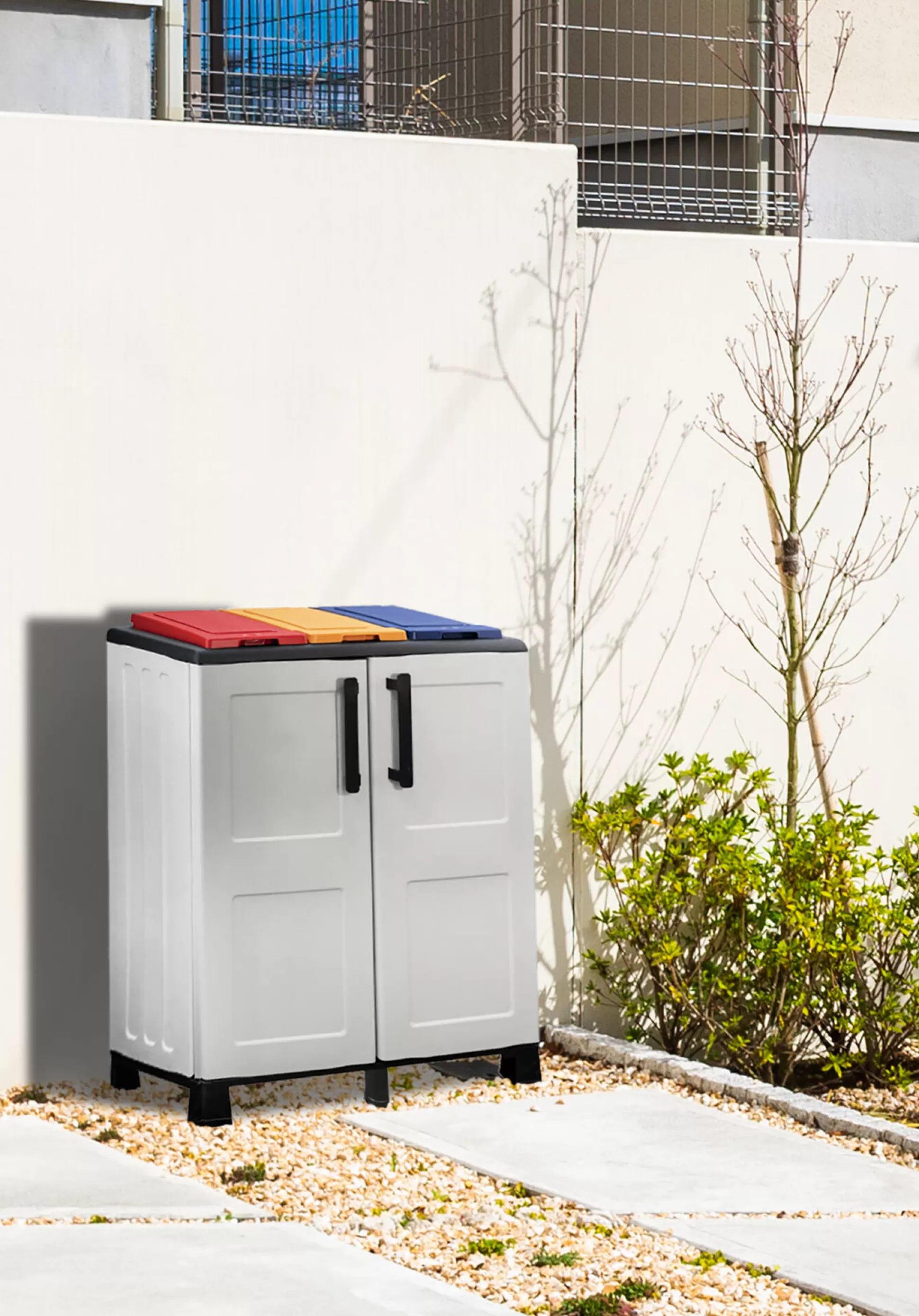 Dmora Pattumiere<Pattumiera Anthea, 68x37h90 cm, Grigio chiaro e Multicolore a 2 ante