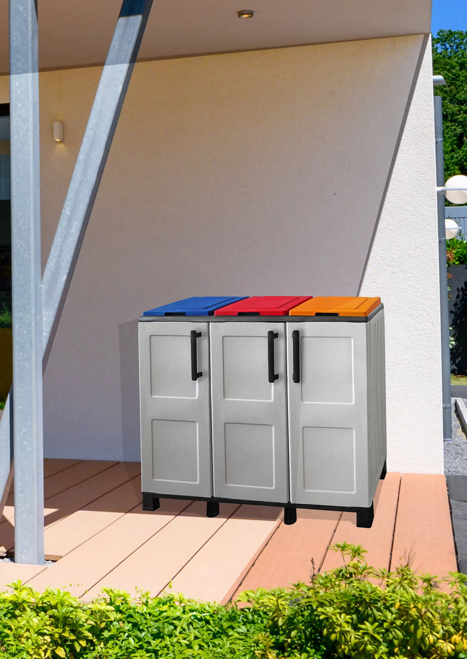 Dmora Pattumiere<Pattumiera Anthea, 102x37h90 cm, Grigio chiaro e Multicolore a 3 ante