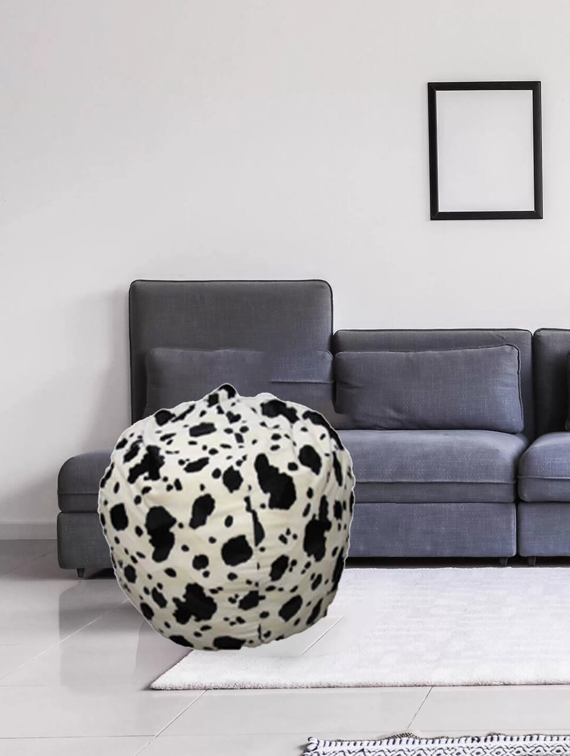 Dmora Pouf<Pouf Lorenza, 80x80 h120 cm, Nero e Bianco, Fantasia a macchie