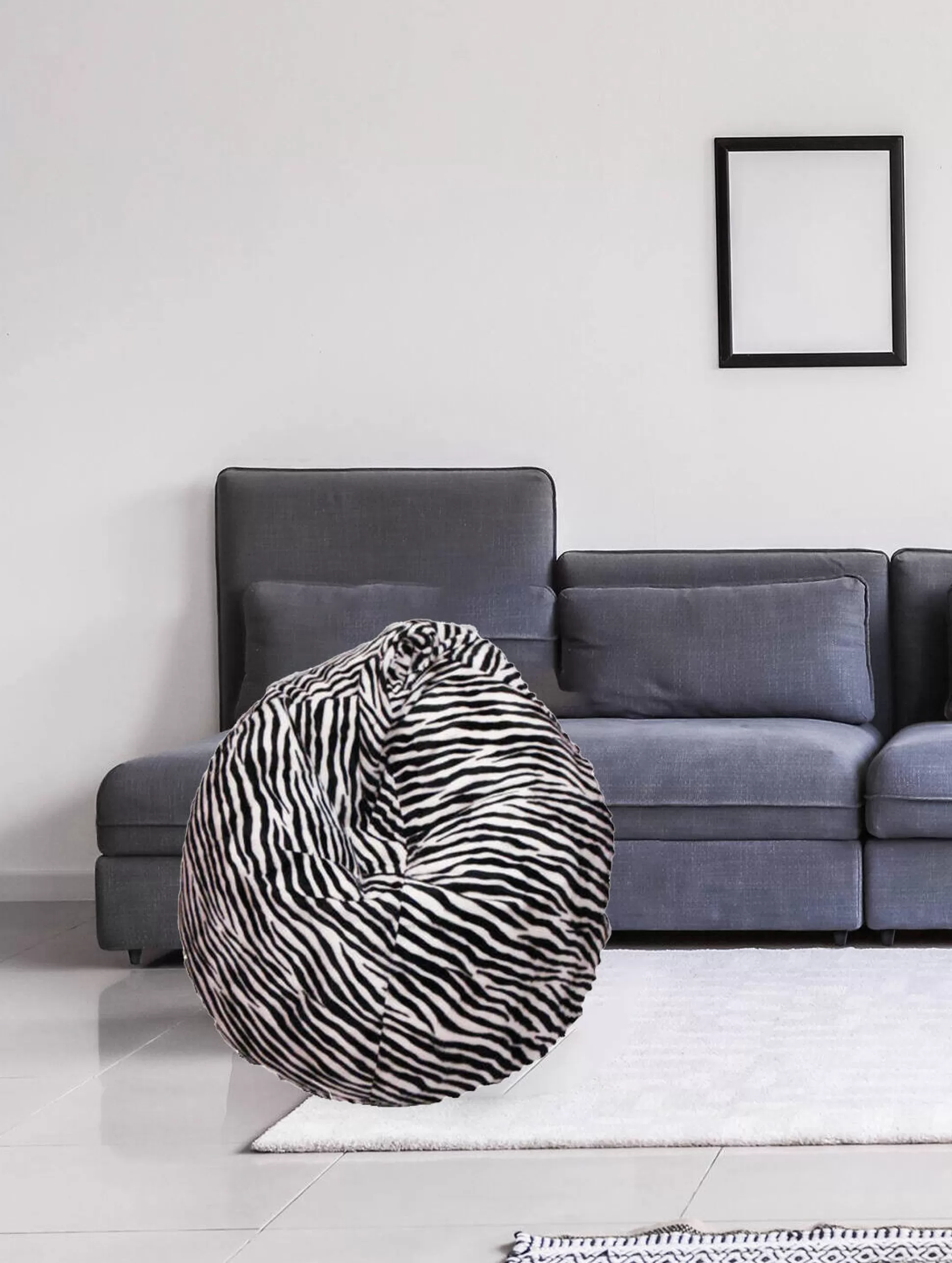 Dmora Pouf<Pouf Lorenza, 80x80 h120 cm, Nero e Bianco, Fantasia zebrata