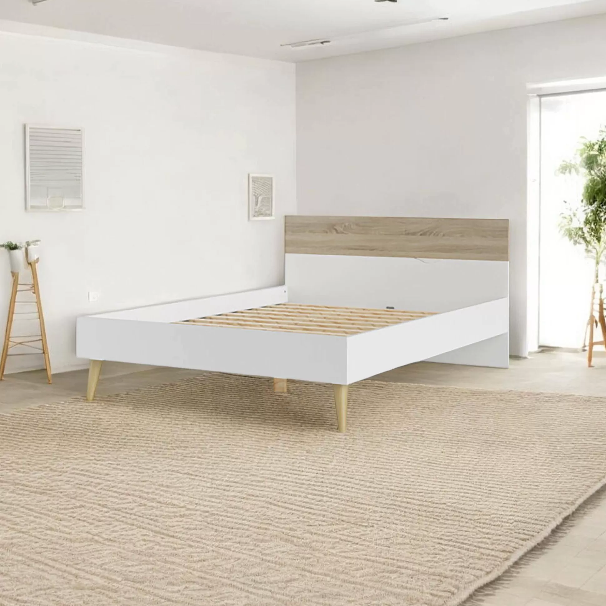 Dmora Reti Letto Singole<Rete letto singolo Avio, 146x197 h84 cm, Bianco e Quercia