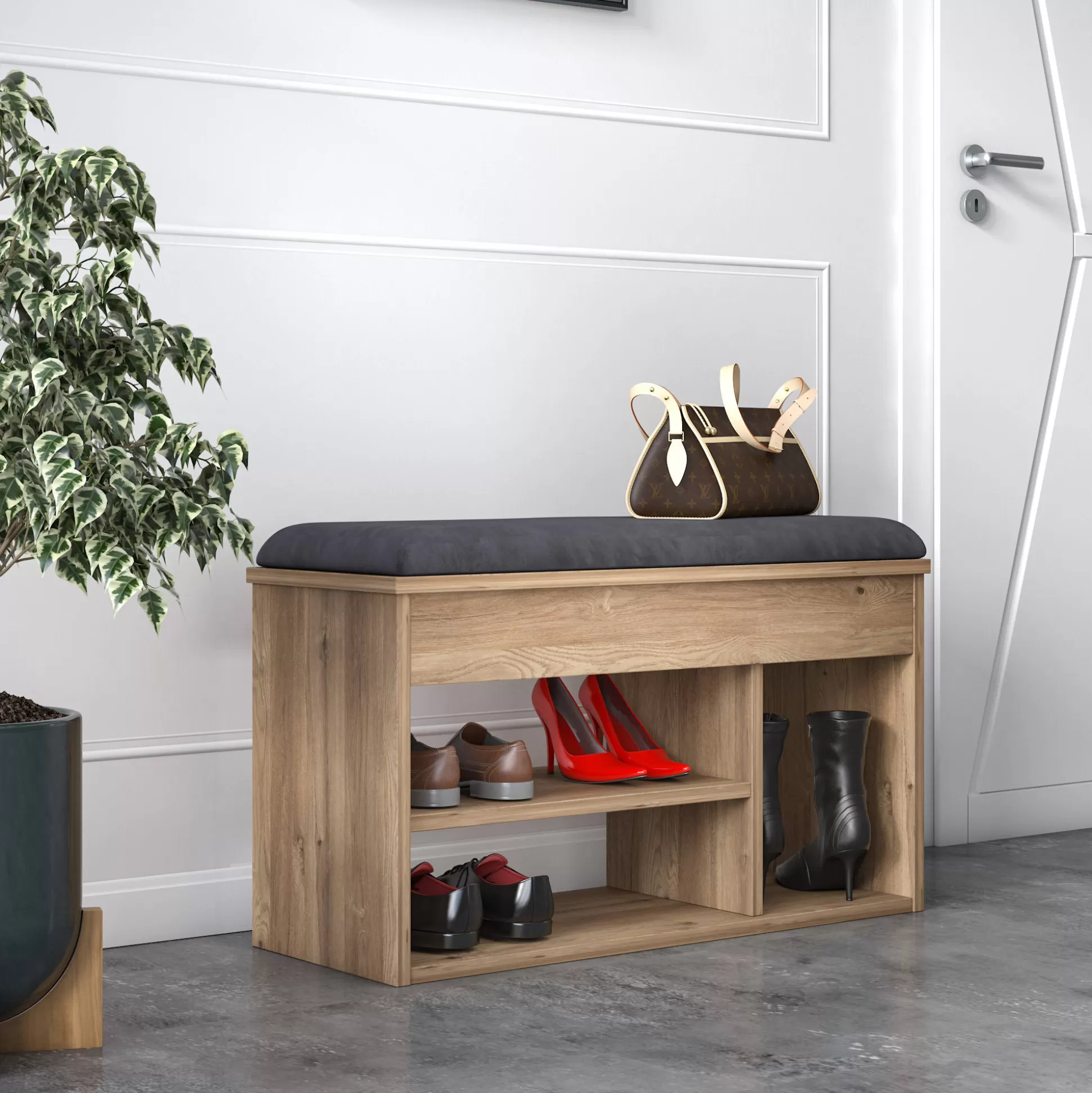 Dmora Scarpiere<Scarpiera con seduta e ripiani, cm 80 x 31 x 46, colore