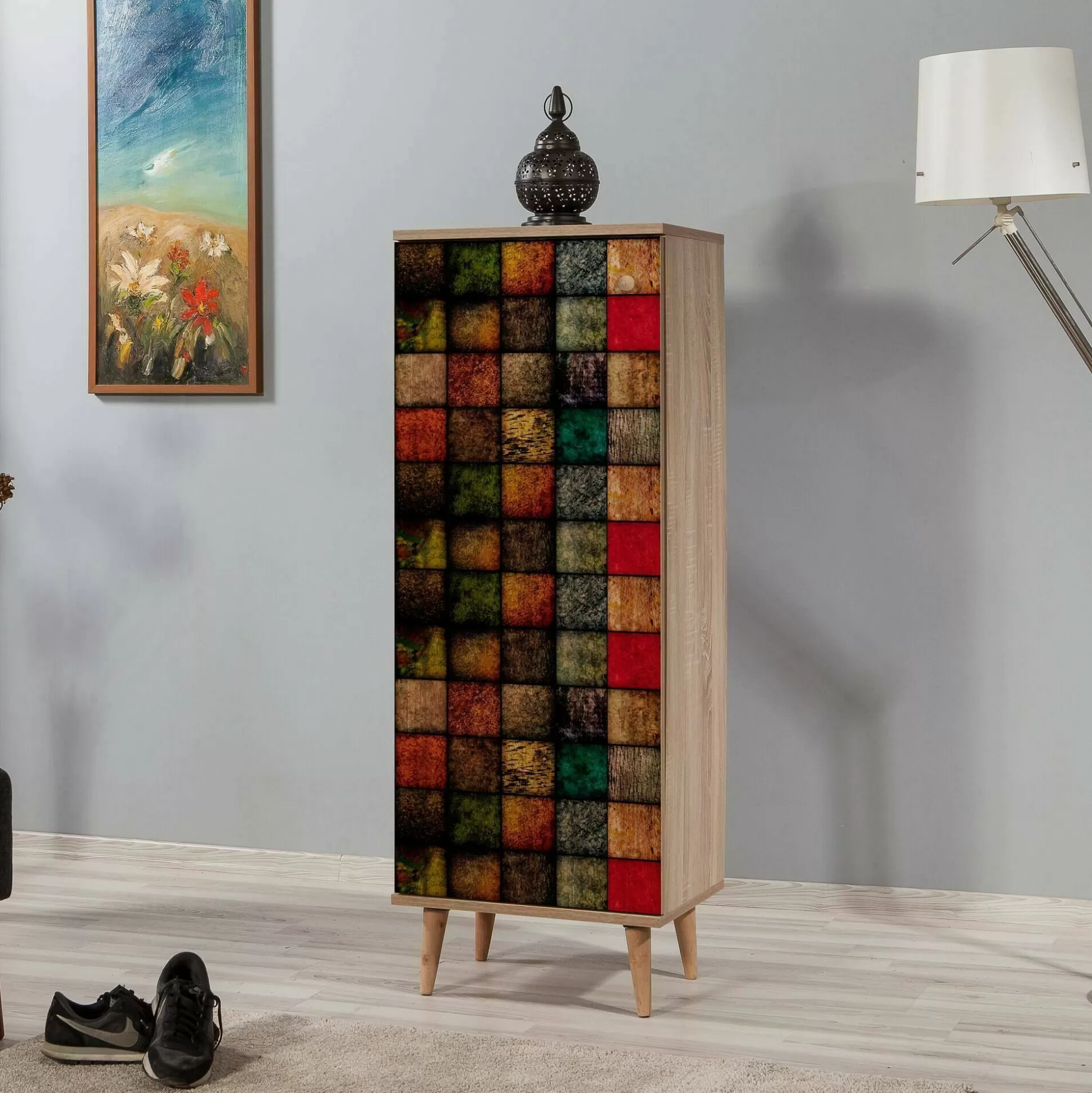 Dmora Scarpiere<Scarpiera Giadeite, 50x38h135 cm, Quercia e Multicolore