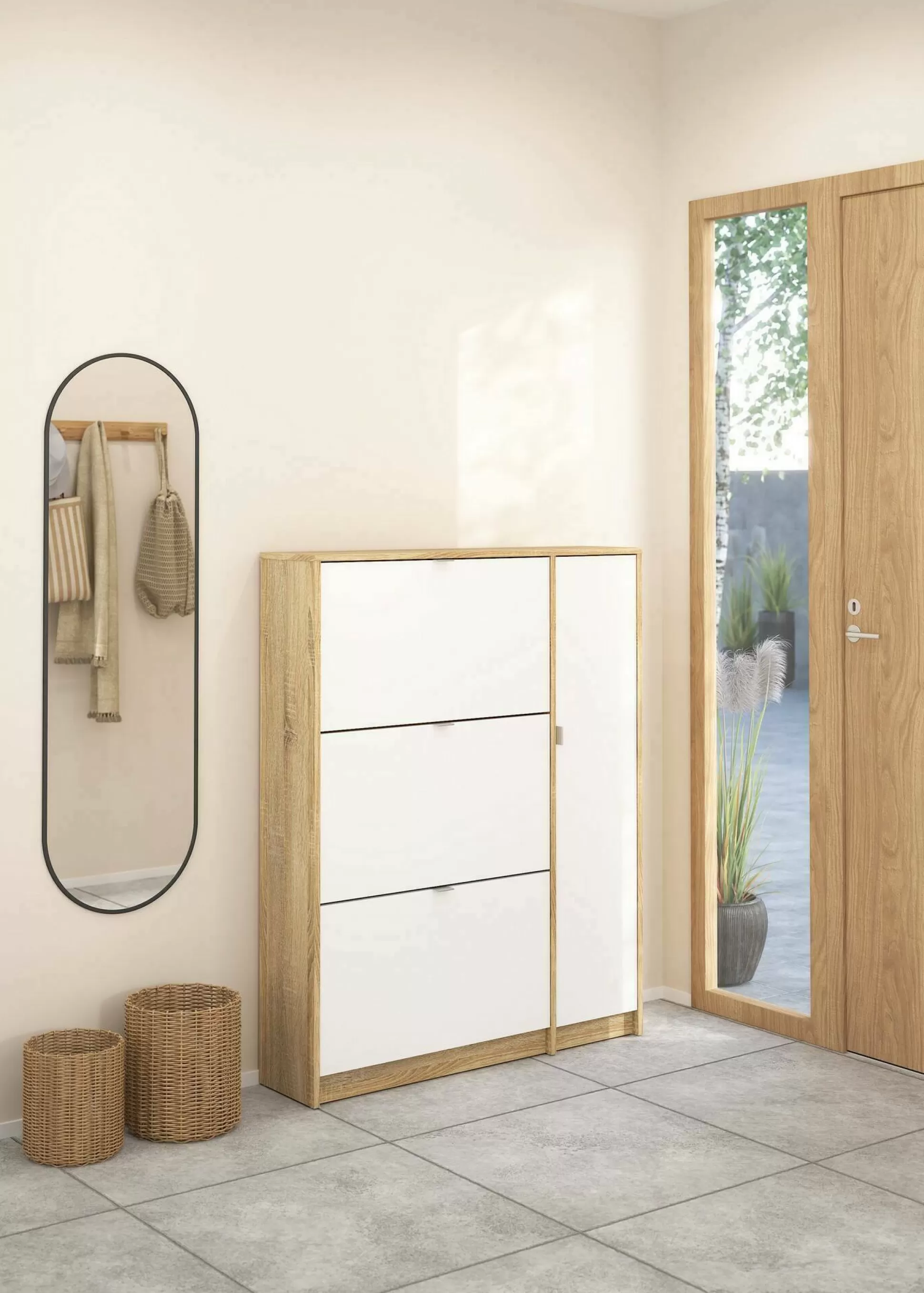 Dmora Scarpiere<Scarpiera Marthe, Mobile portascarpe, Armadio da ingresso multiuso, Mobiletto per calzature, 99x24 h124 cm, Quercia e Bianco