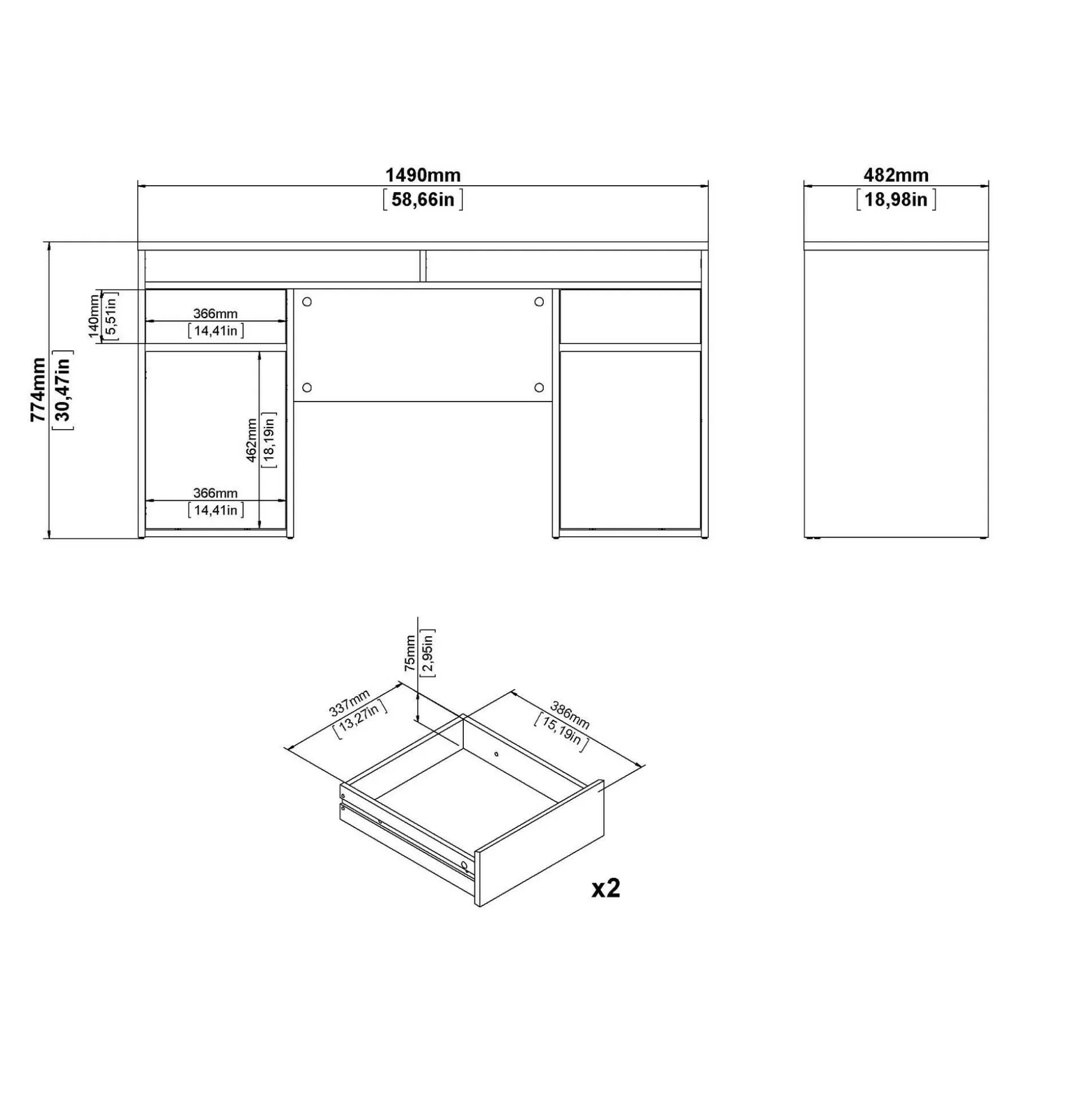 Dmora Scrivanie<Scrivania Dina, Scrittoio multiuso, Tavolo per ufficio porta PC, Piano di lavoro, 48x149 h77 cm, Bianco