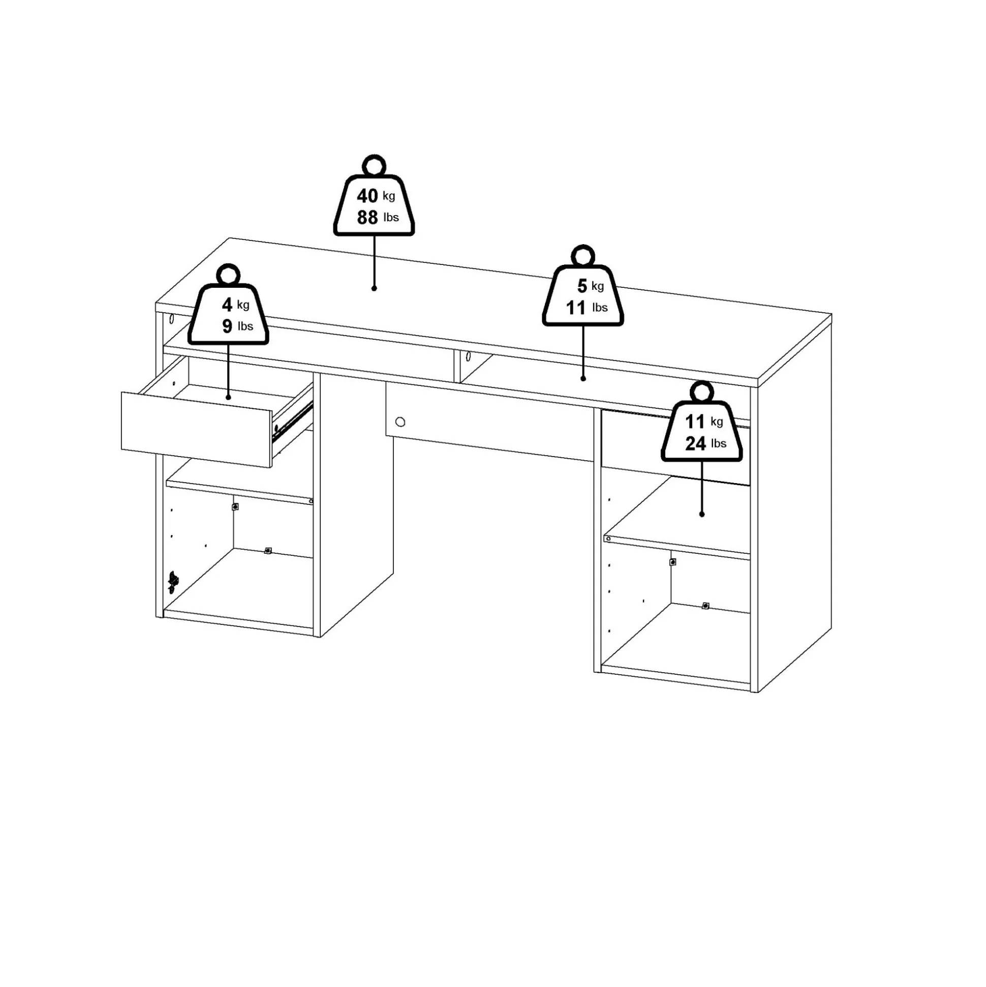 Dmora Scrivanie<Scrivania Dina, Scrittoio multiuso, Tavolo per ufficio porta PC, Piano di lavoro, 48x149 h77 cm, Bianco