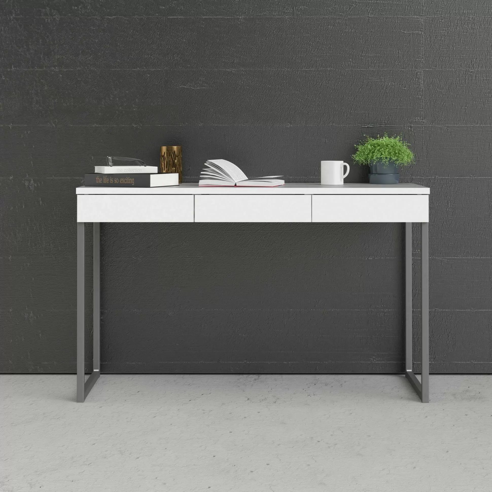 Dmora Scrivanie<Scrivania Pascale, Scrittoio multiuso, Tavolo per ufficio porta PC, Piano di lavoro, 126x52 h77 cm, Bianco