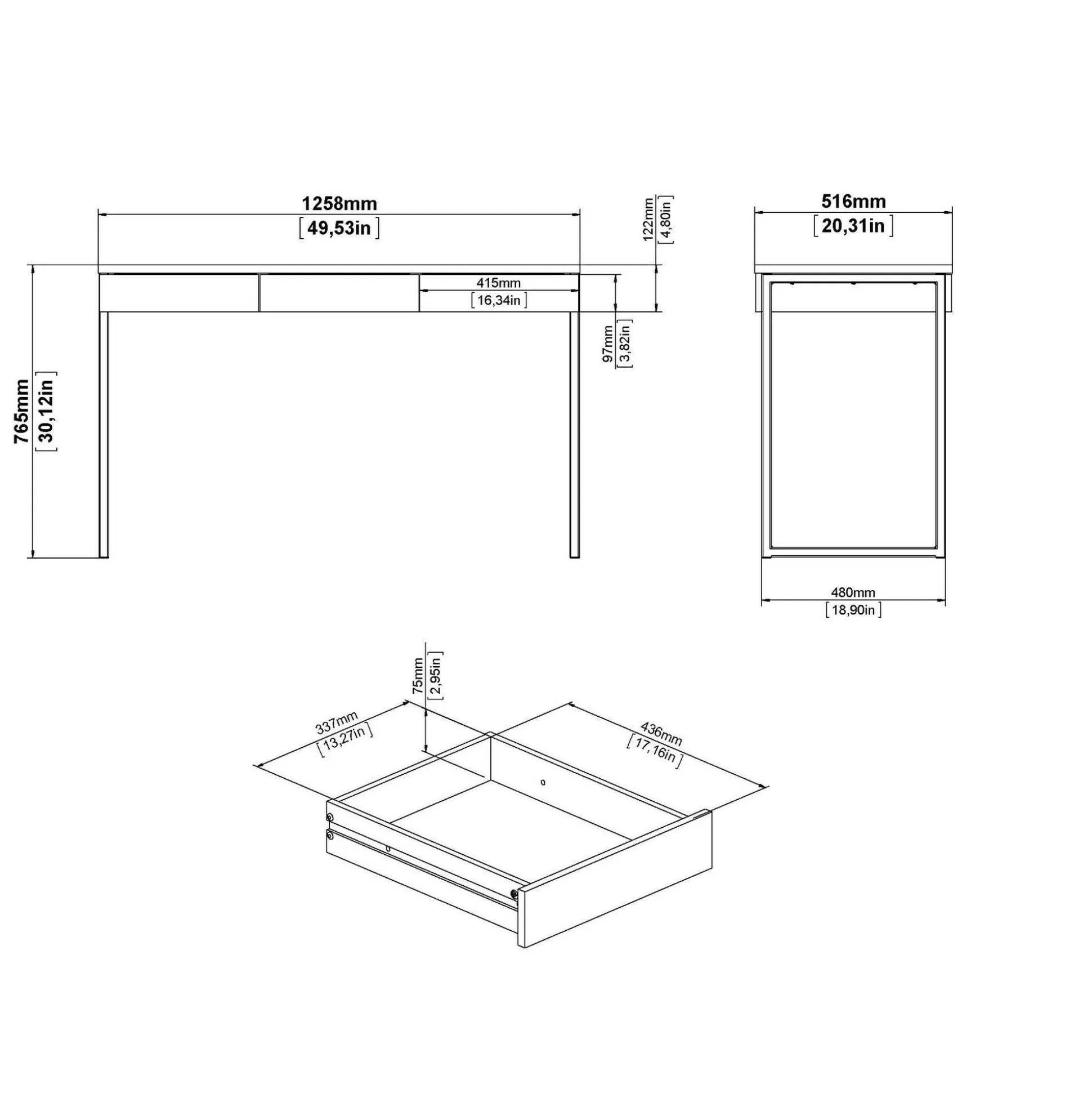 Dmora Scrivanie<Scrivania Pascale, Scrittoio multiuso, Tavolo per ufficio porta PC, Piano di lavoro, 126x52 h77 cm, Bianco