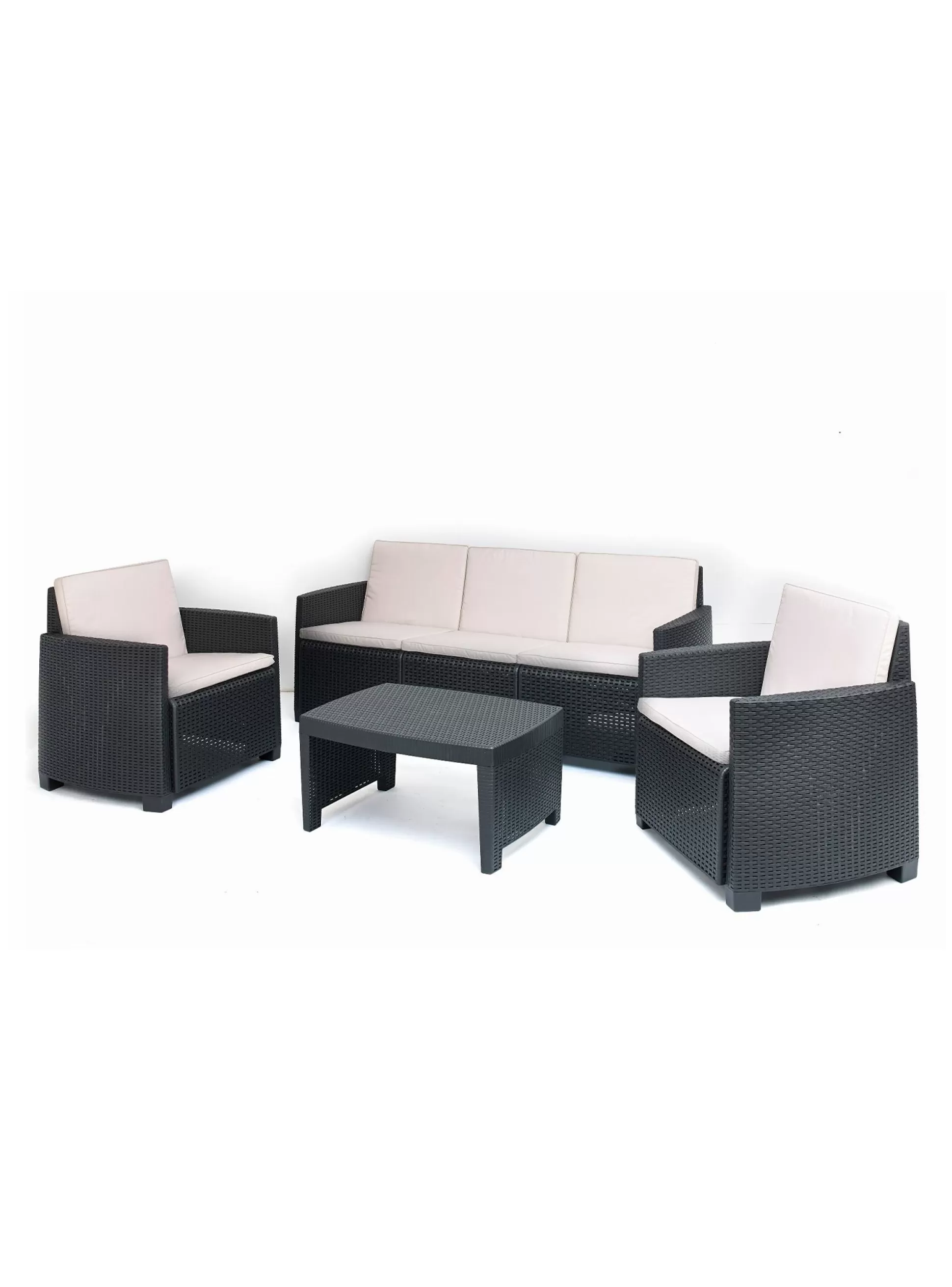 Dmora Set Da Esterno<Set da giardino outdoor, Salottino da esterno con 2 poltrone, 1 divano e 1 tavolino, con cuscini, 100% Made in Italy,