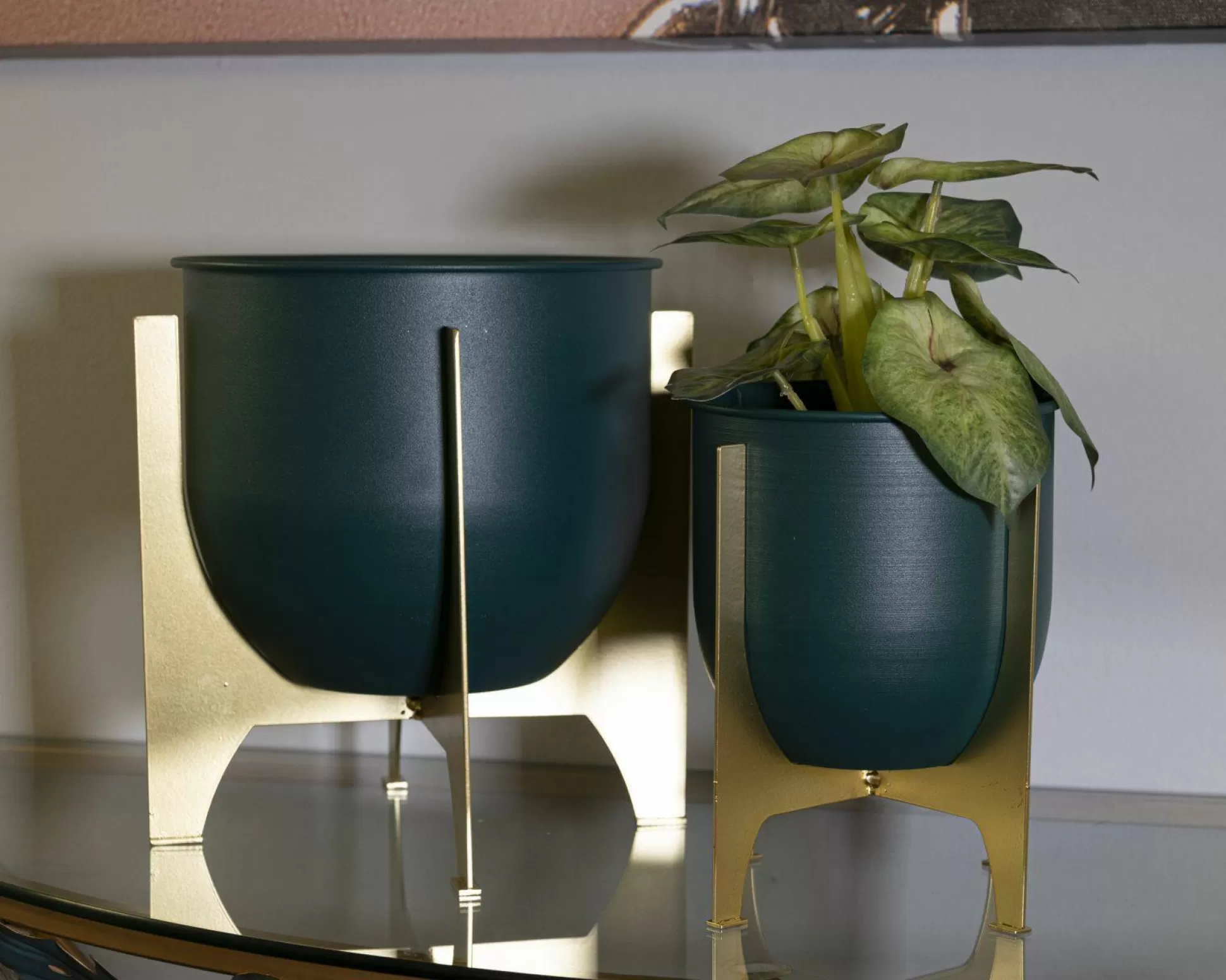 Dmora Oggettistica<Set di 2 portavasi Barbena, 25x25 h26 cm, Verde e Oro