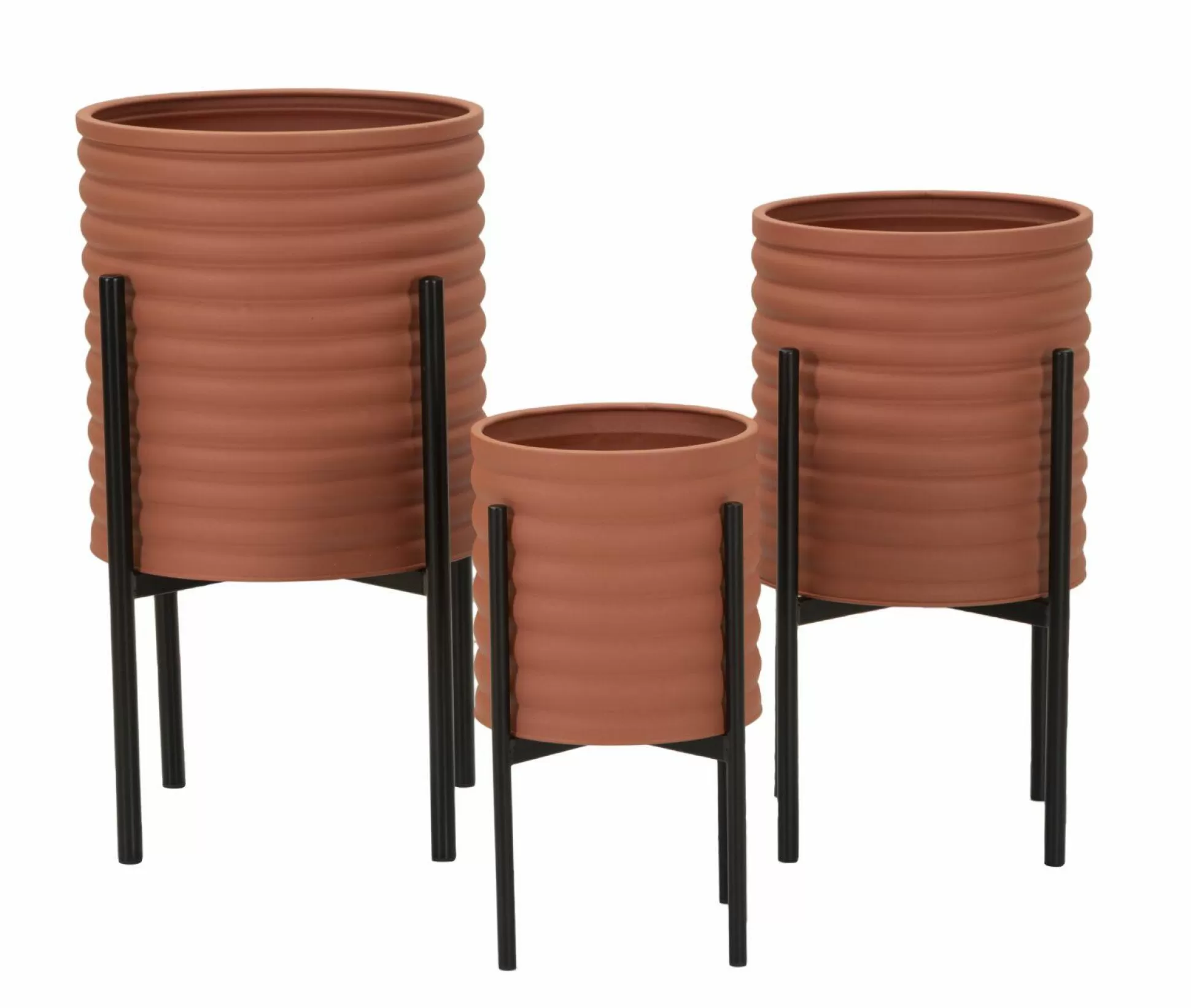 Dmora Oggettistica<Set di 3 portavasi Cisterna, 36x36 h57 cm, Terracotta e Nero