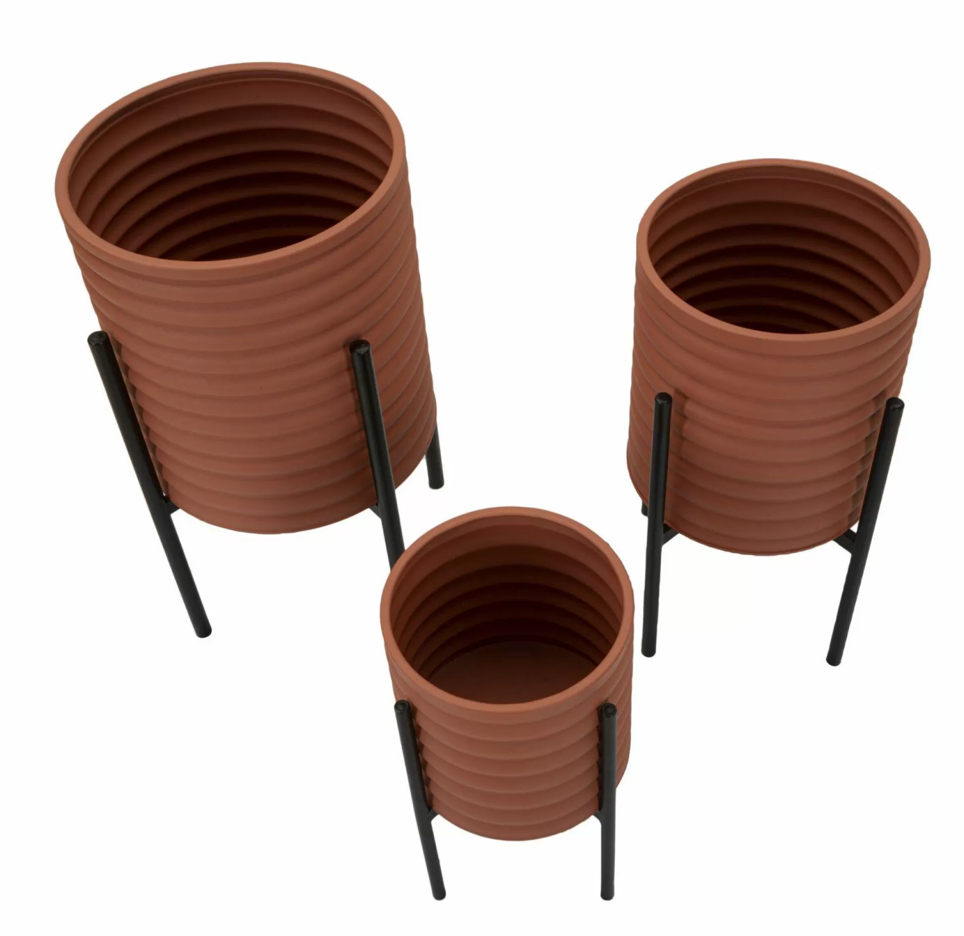 Dmora Oggettistica<Set di 3 portavasi Cisterna, 36x36 h57 cm, Terracotta e Nero