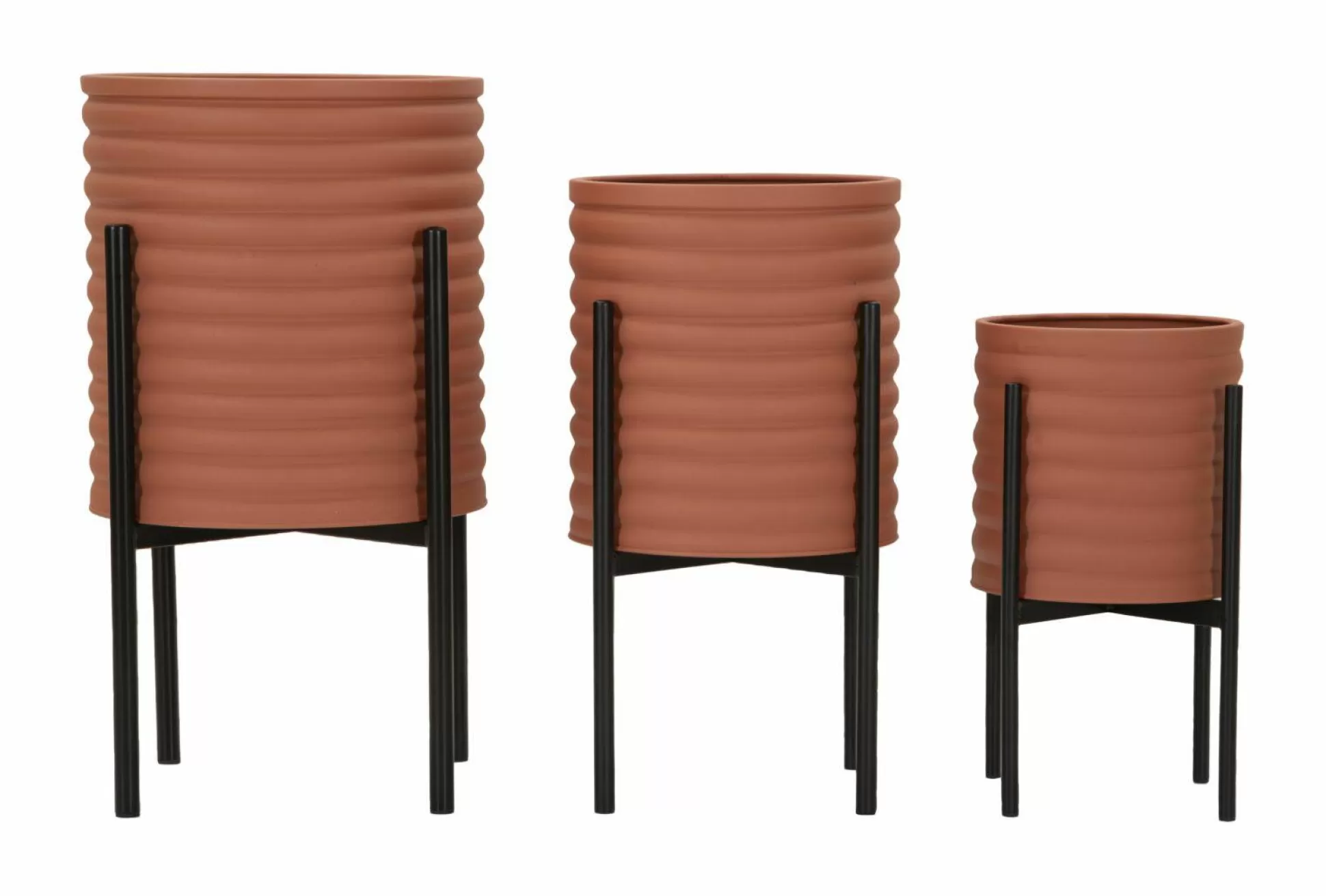 Dmora Oggettistica<Set di 3 portavasi Cisterna, 36x36 h57 cm, Terracotta e Nero