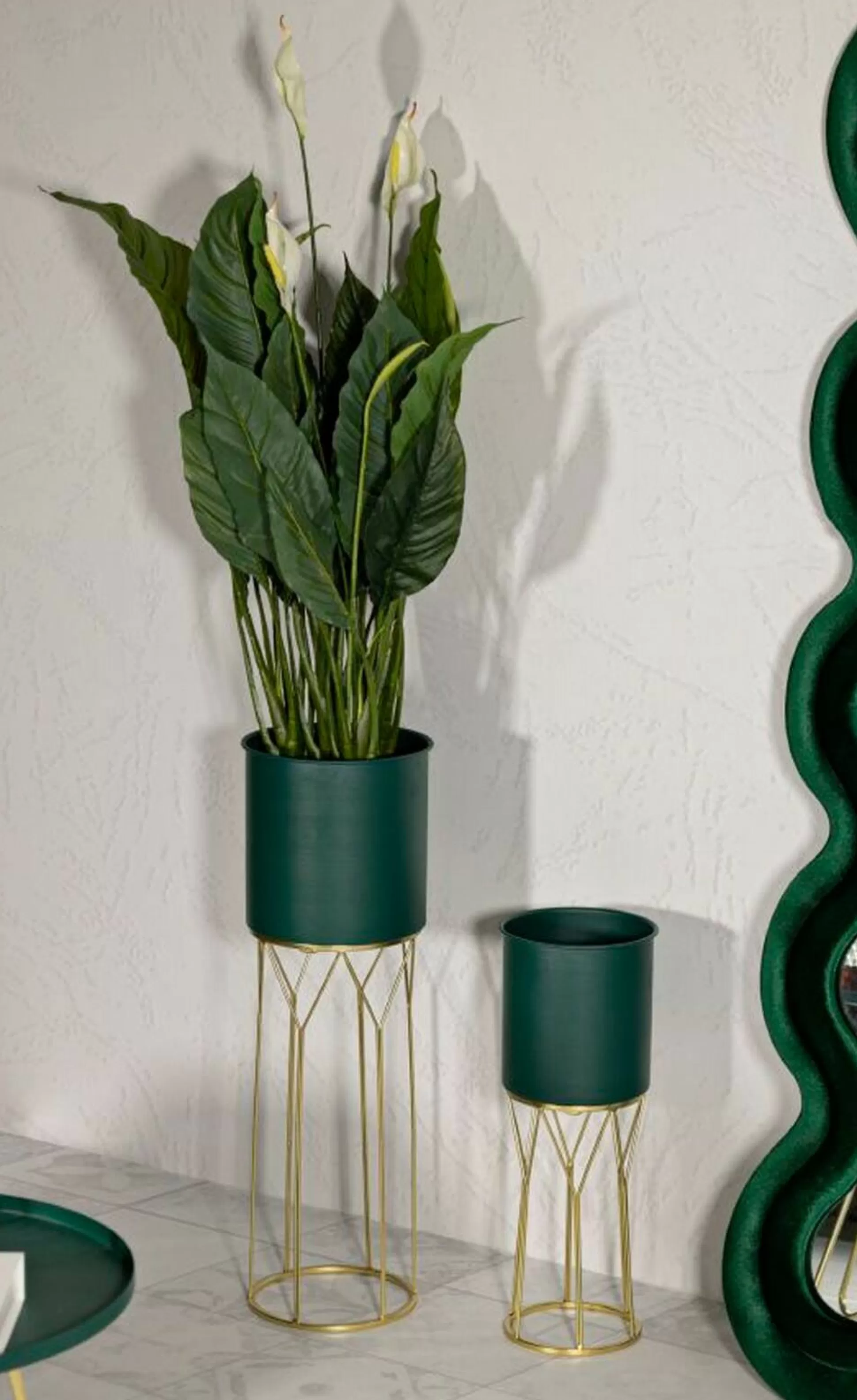 Dmora Oggettistica<Set di 2 portavasi Parano, 23x23 h70 cm, Verde e Oro