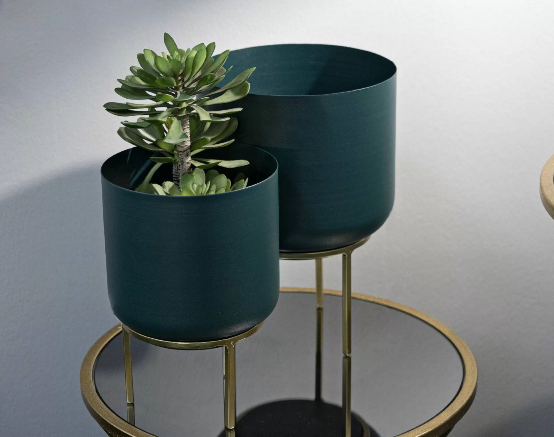 Dmora Oggettistica<Set di 2 portavasi Subequo, 20x20 h29 cm, Verde e Oro