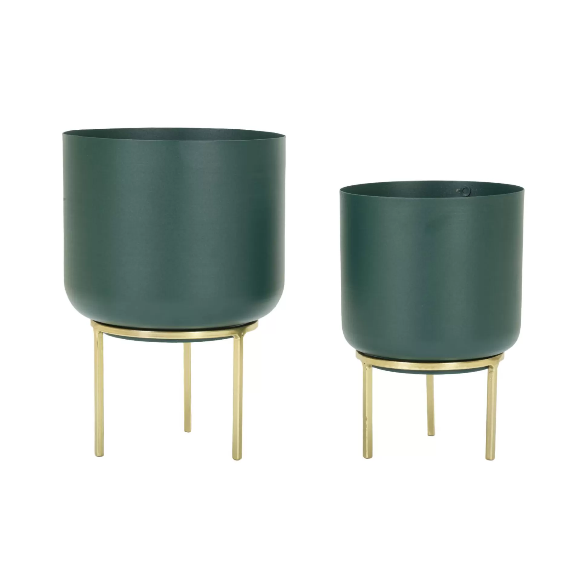 Dmora Oggettistica<Set di 2 portavasi Subequo, 20x20 h29 cm, Verde e Oro