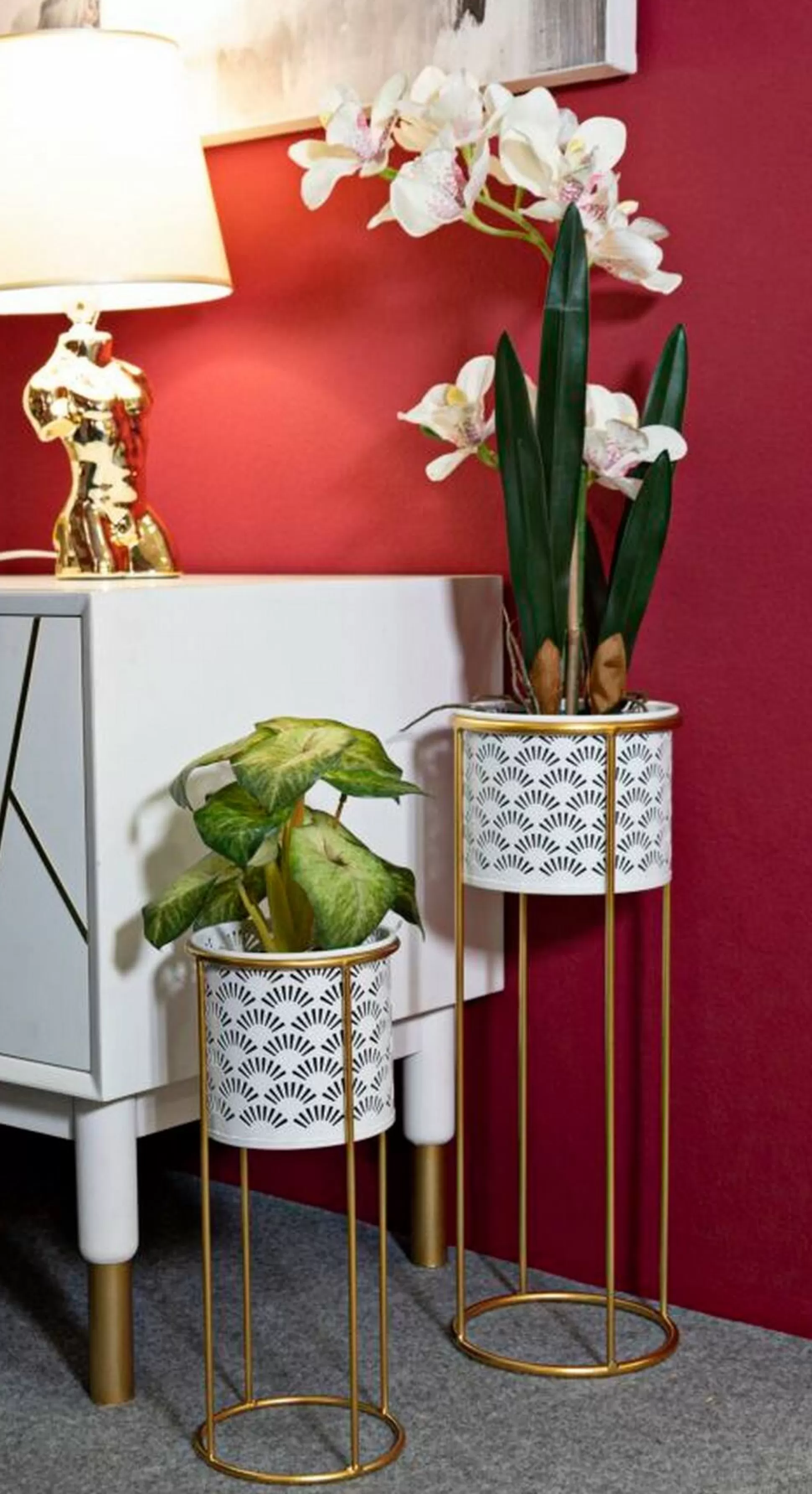 Dmora Oggettistica<Set di 2 vasi Dore, 17x17 h46 cm, Bianco e Oro