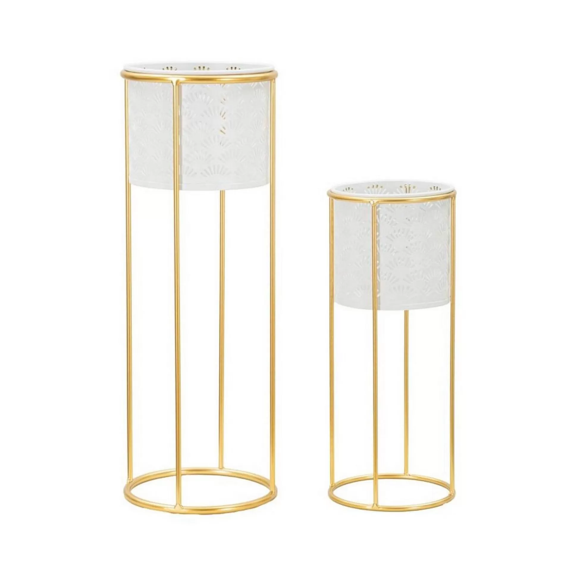 Dmora Oggettistica<Set di 2 vasi Dore, 17x17 h46 cm, Bianco e Oro